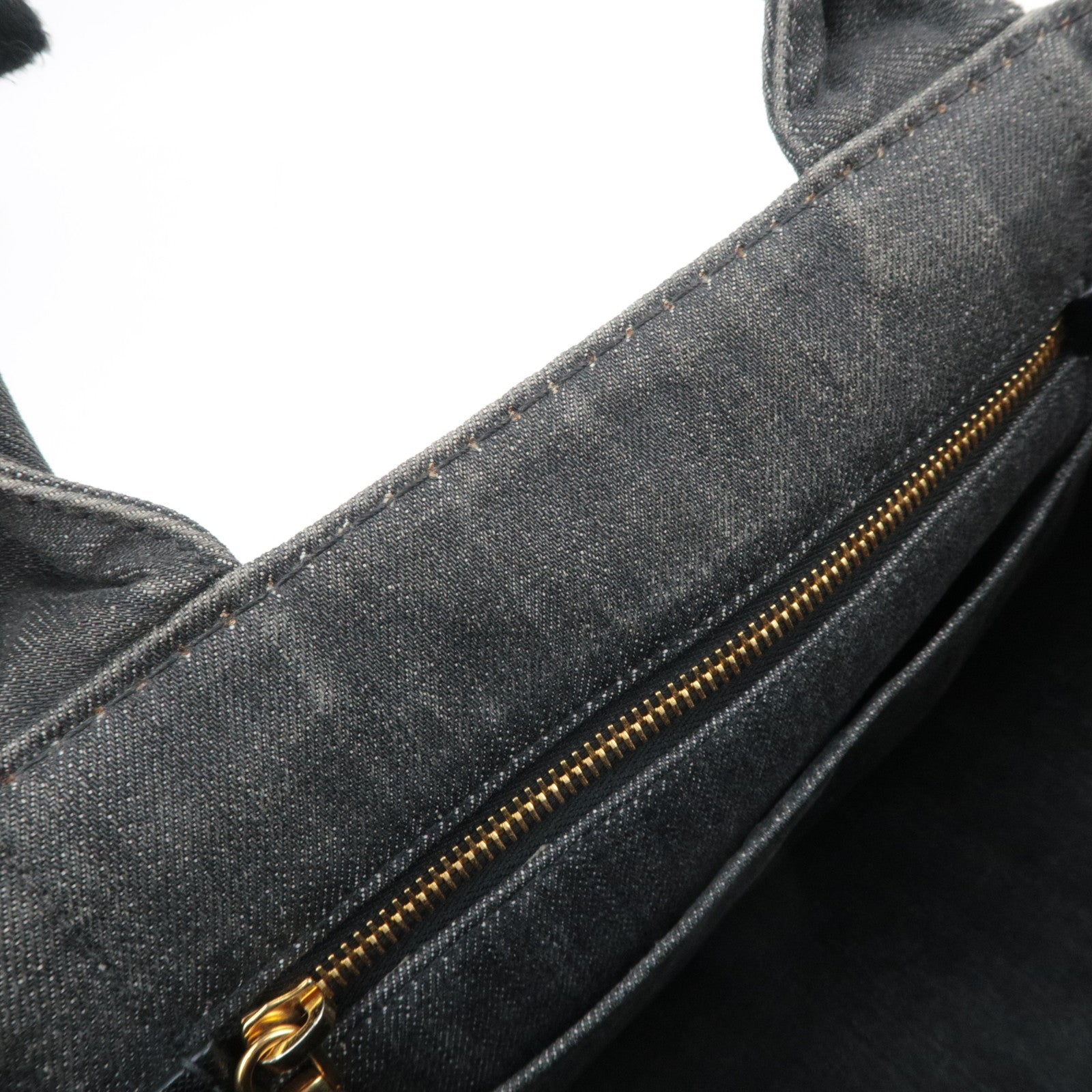 PRADA Canapa Medium 2Way Denim Tote Bag Black 1BG642
