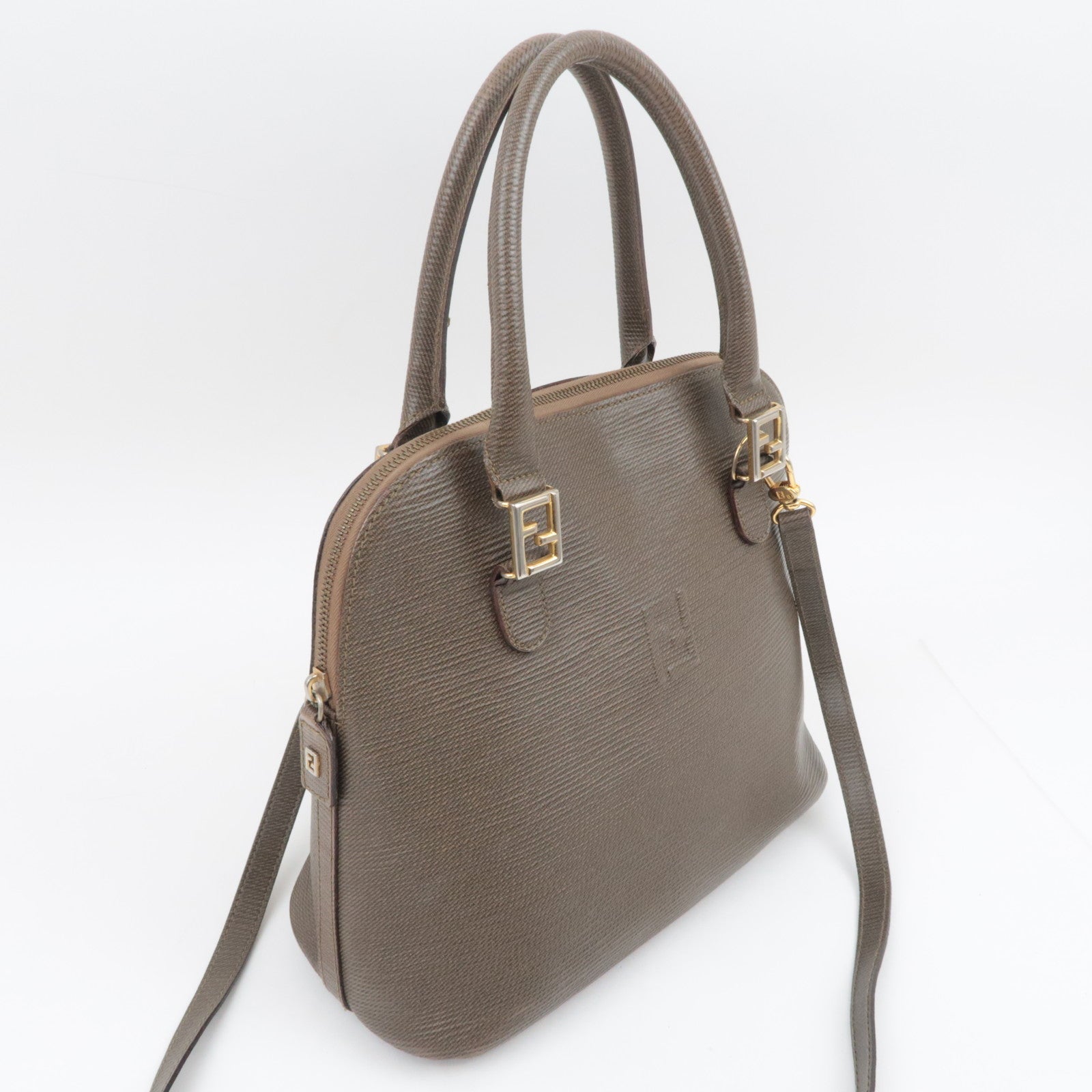 FENDI 2Way Leather Handbag Brown