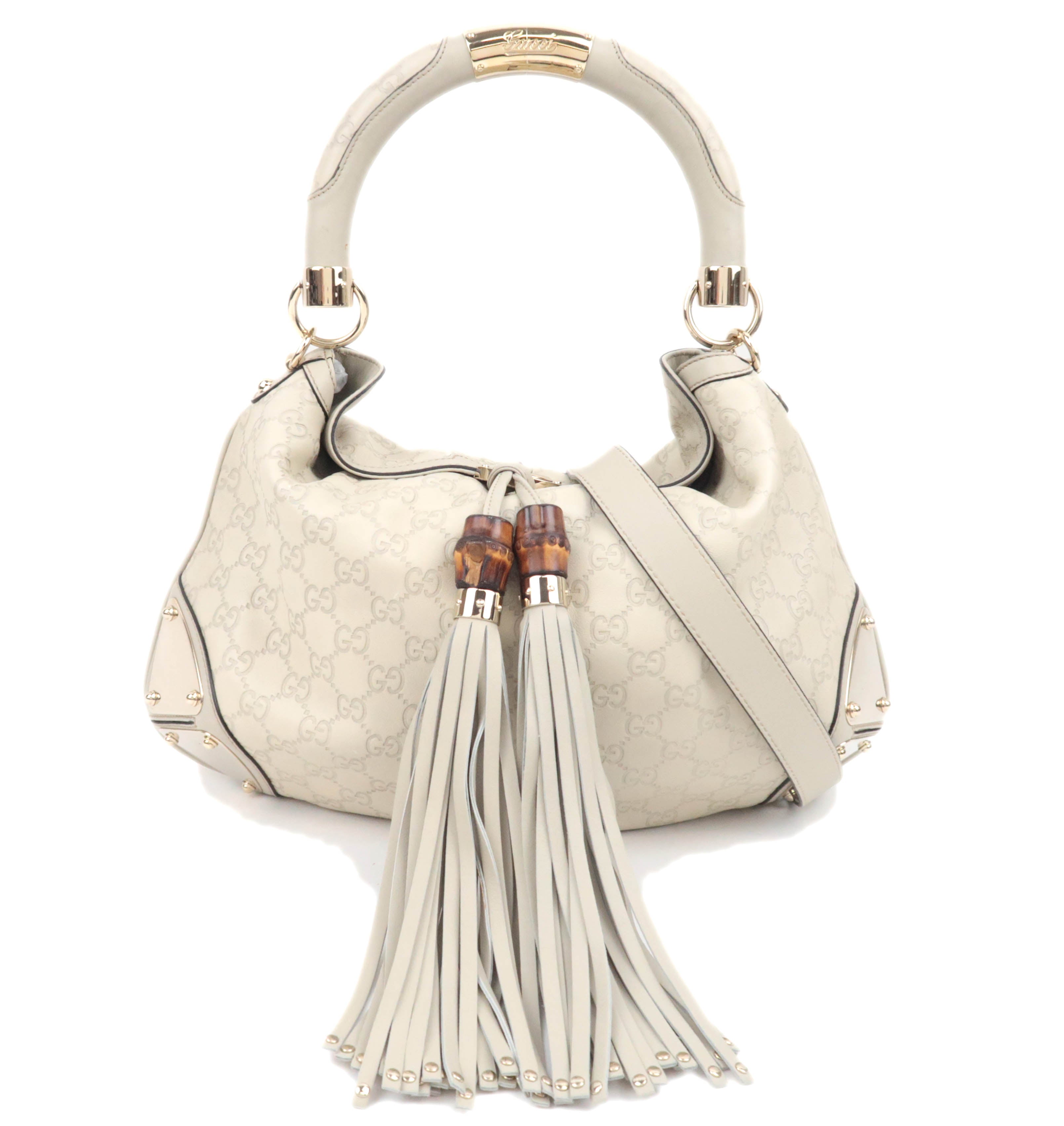 GUCCI Indy Bamboo Tassel Guccissima Leather 2Way Shoulder Bag Ivory 177139