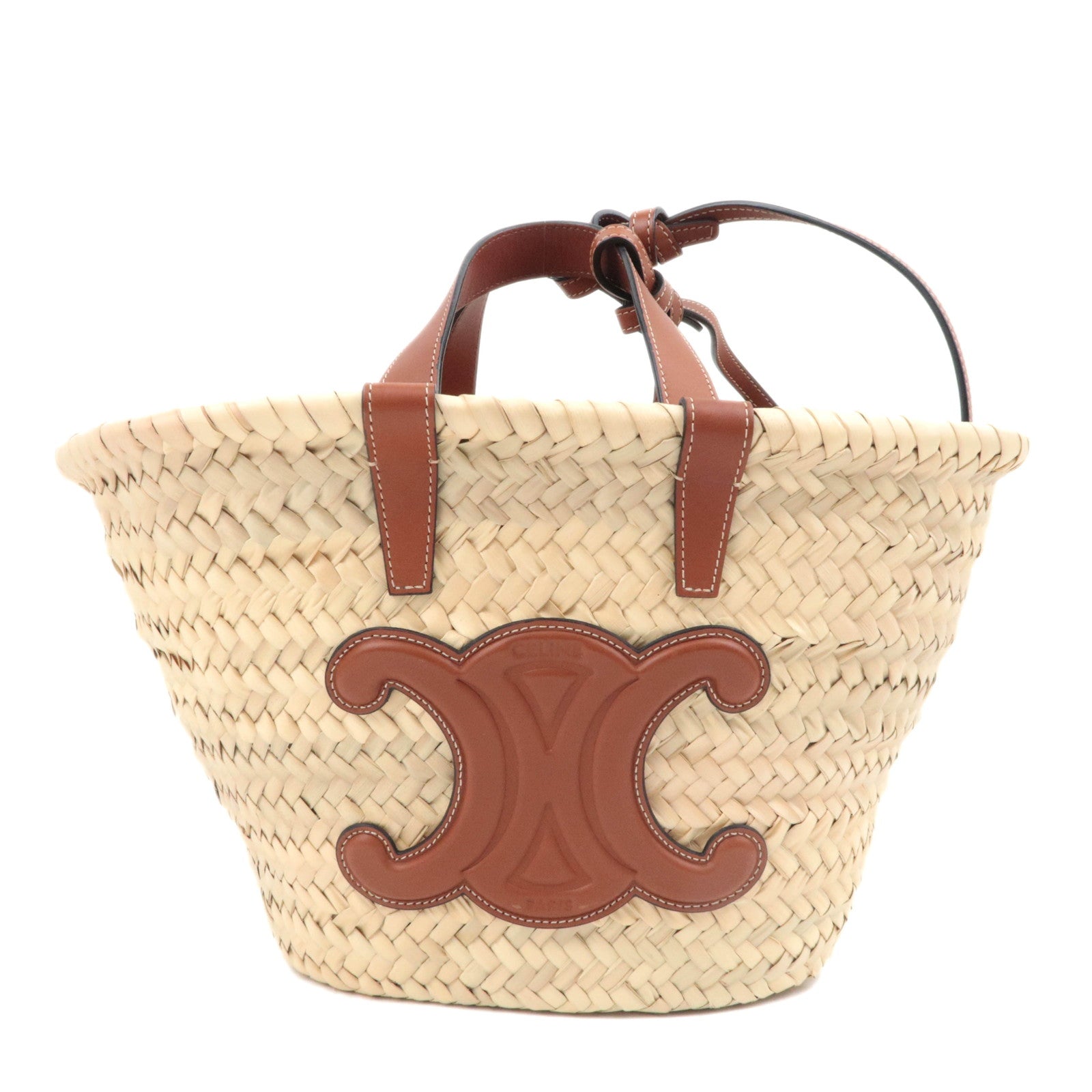 CELINE Triomphe Classic Panier 2Way Raffia Basket Bag Brown89941