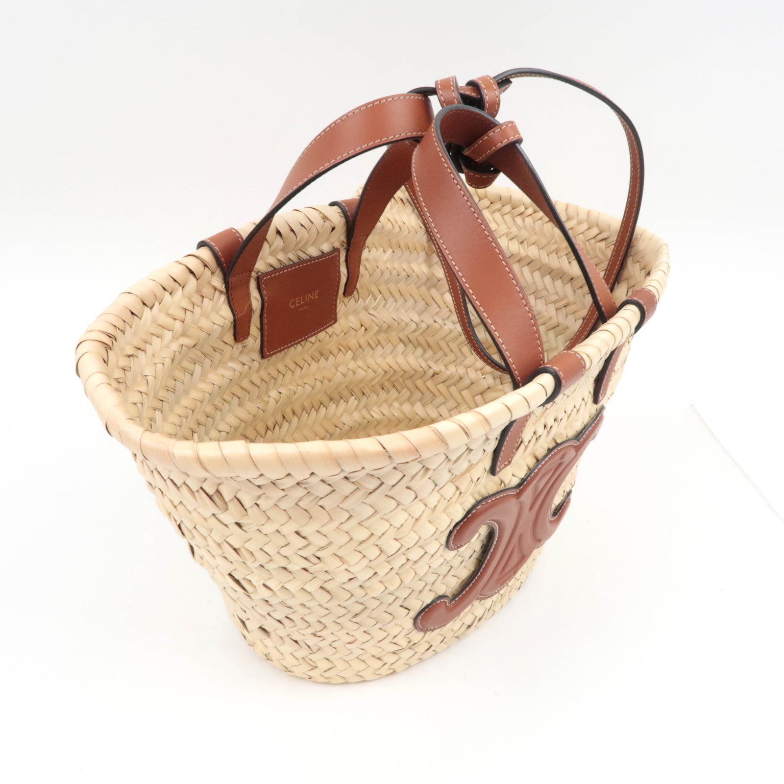 CELINE Triomphe Classic Panier 2Way Raffia Basket Bag Brown