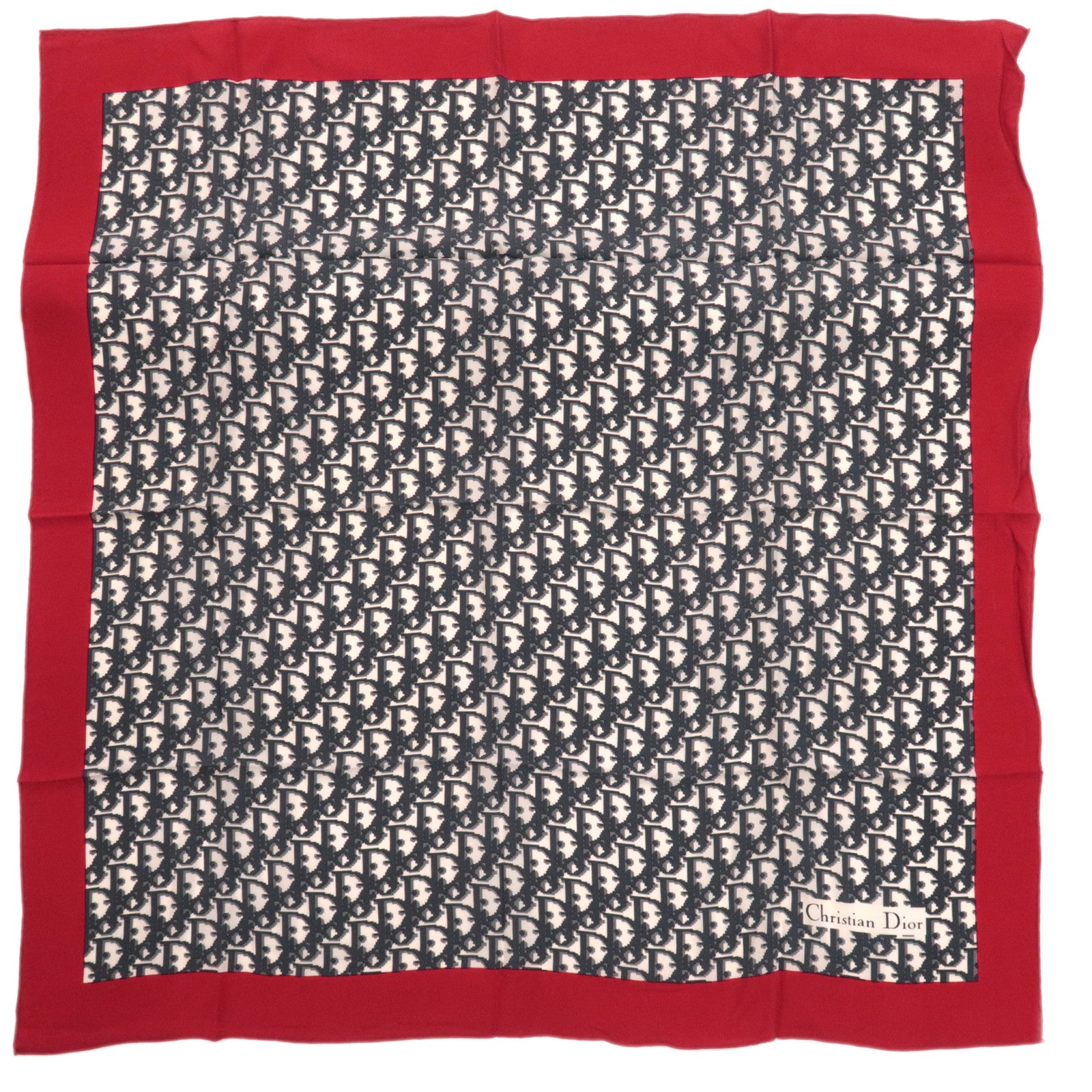 Christian Dior Trotter Scarf 100% Silk Gray Red89983