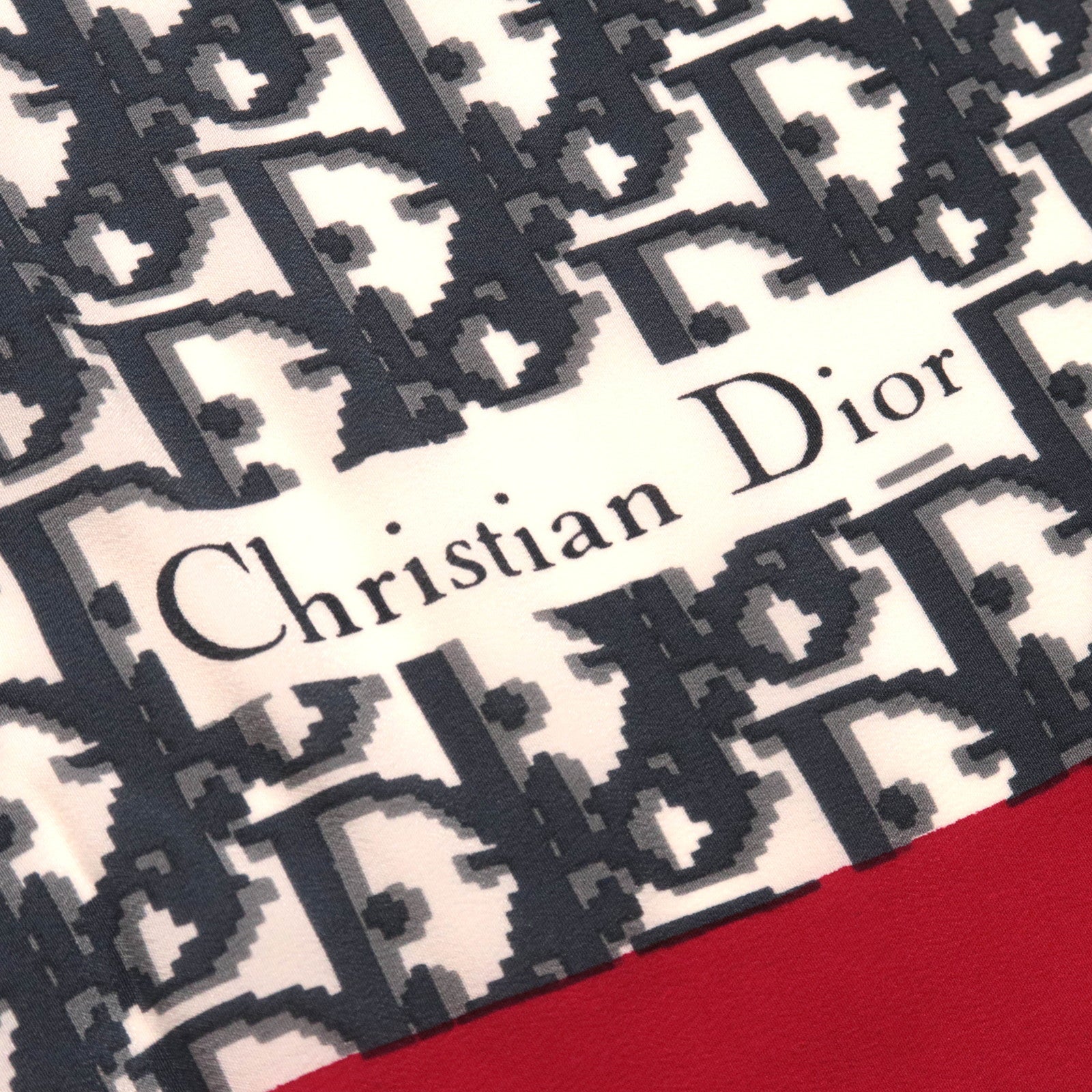 Christian Dior Trotter Scarf 100% Silk Gray Red