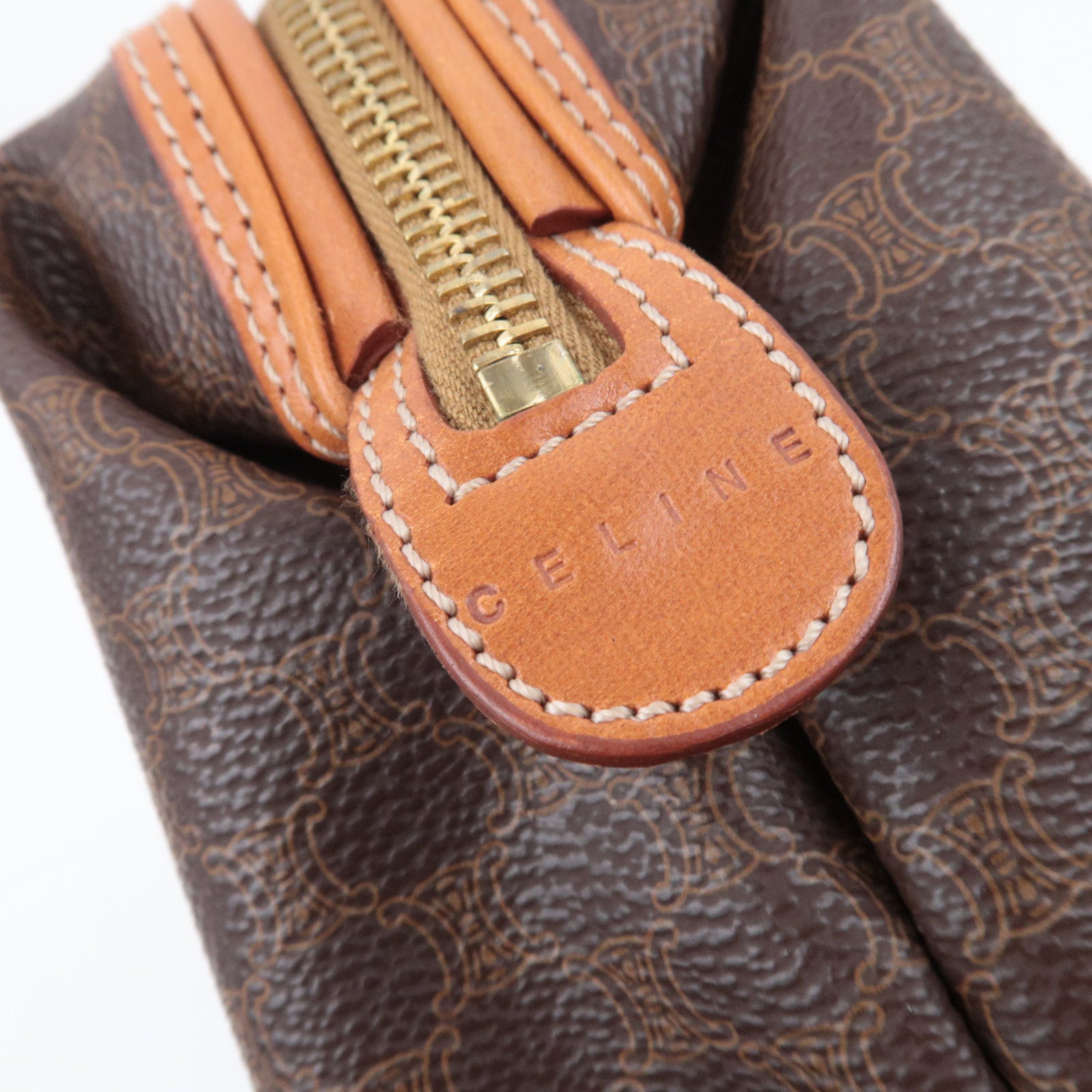 CELINE Macadam PVC Leather Cosmetic Pouch Brown