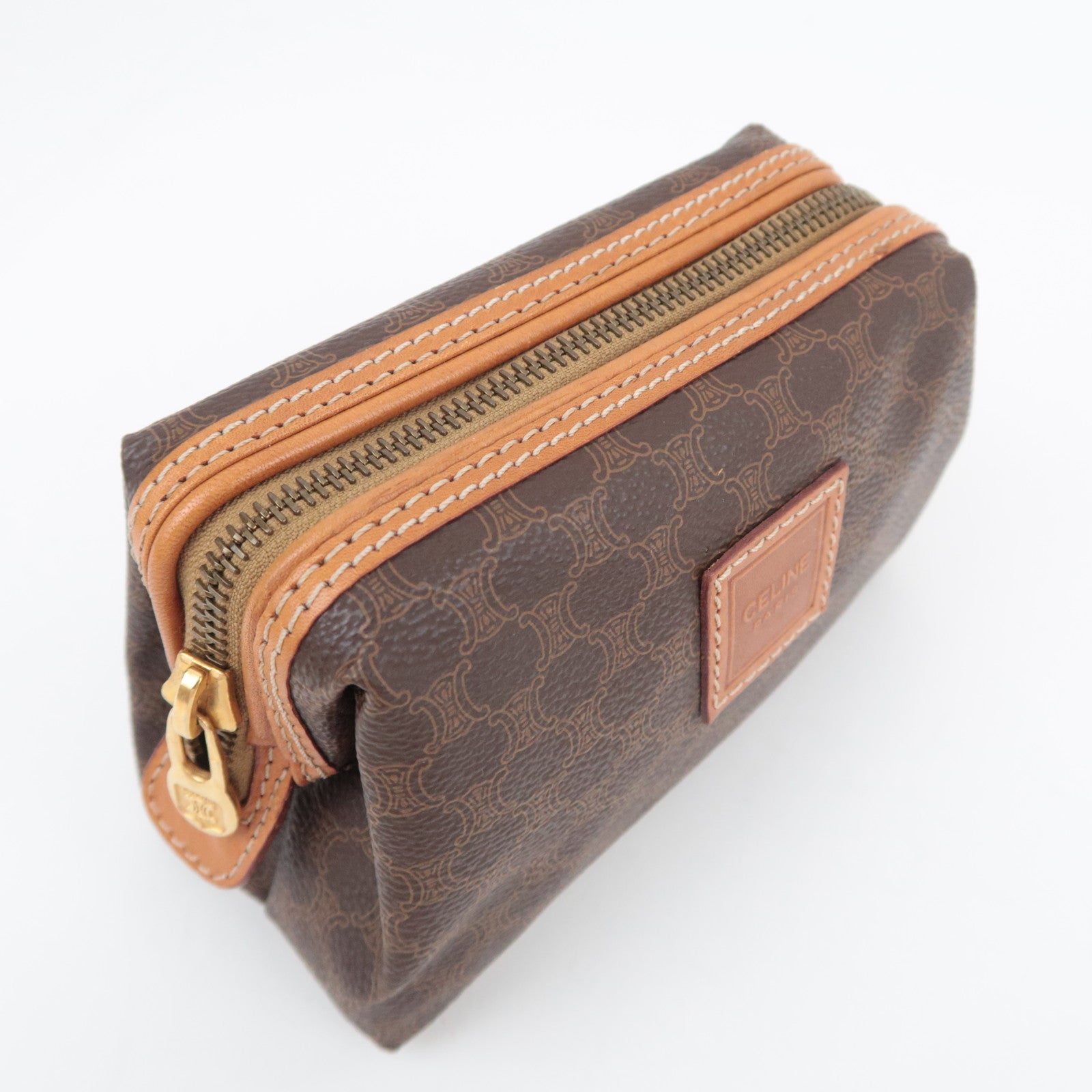 CELINE Macadam PVC Leather Pouch Brown