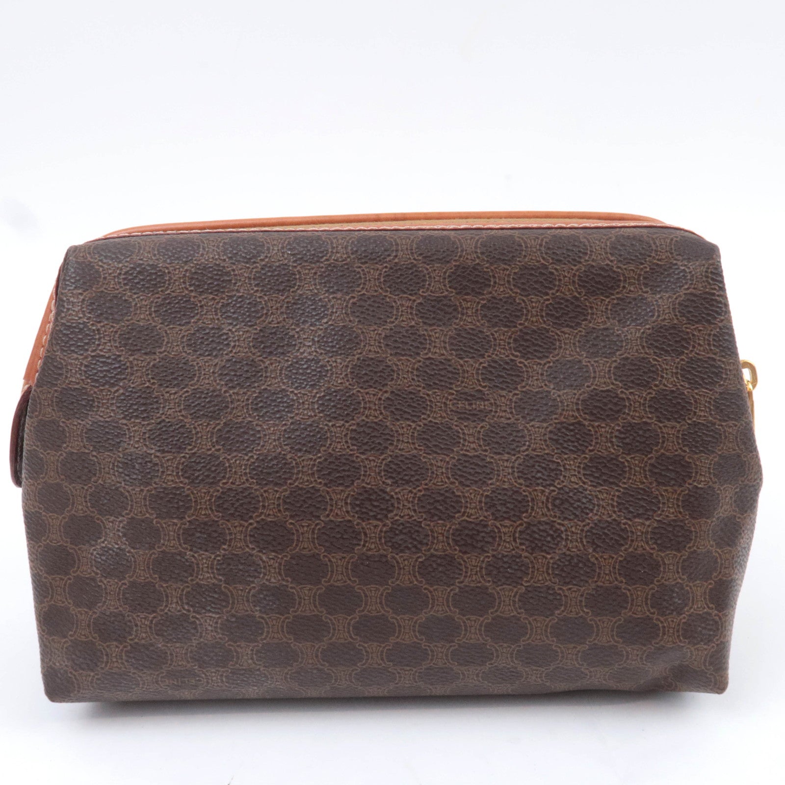 CELINE Macadam PVC Leather Cosmetic Pouch Brown