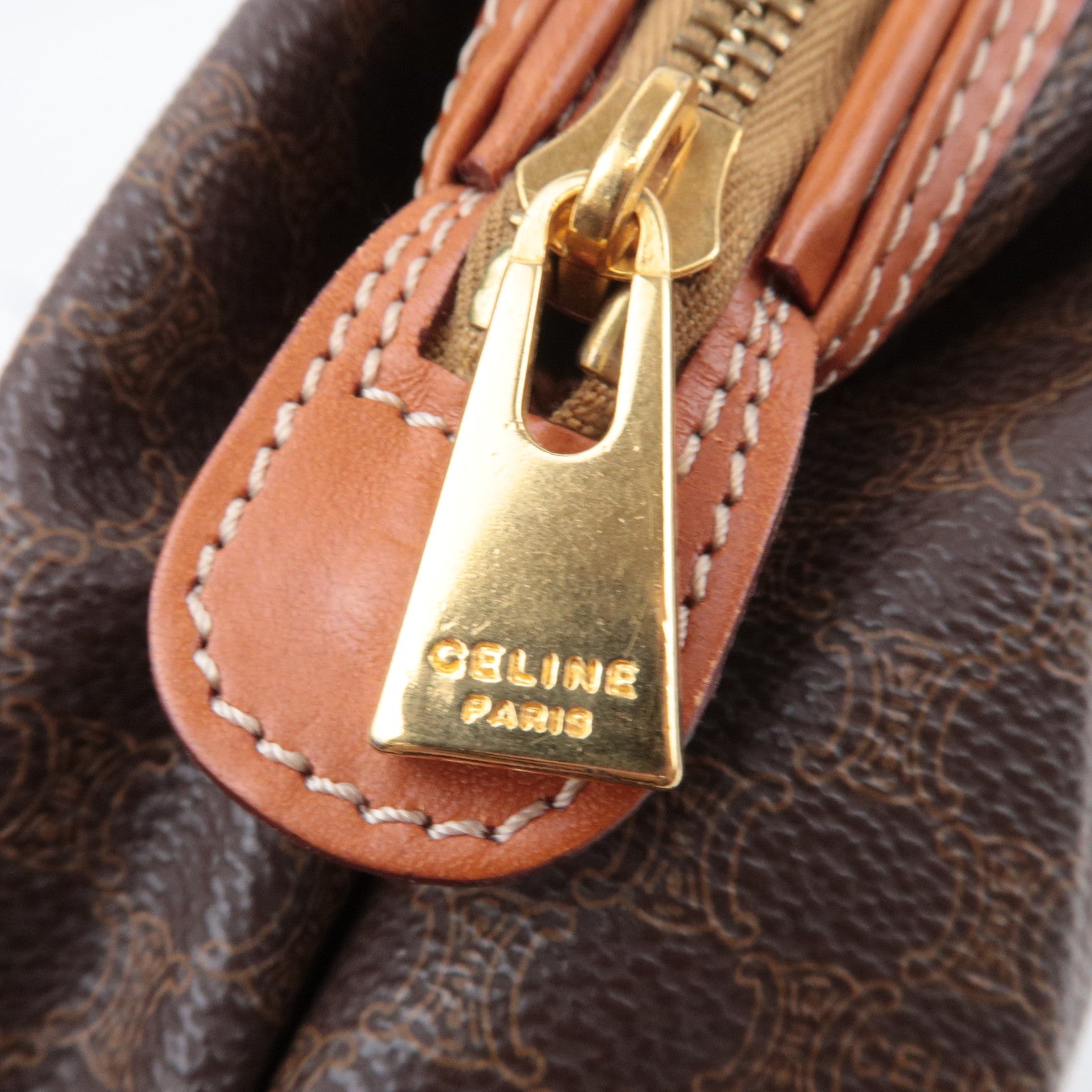 CELINE Macadam PVC Leather Cosmetic Pouch Brown