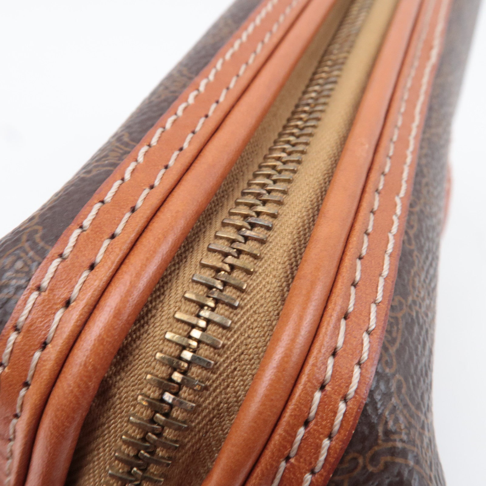 CELINE Macadam PVC Leather Cosmetic Pouch Brown