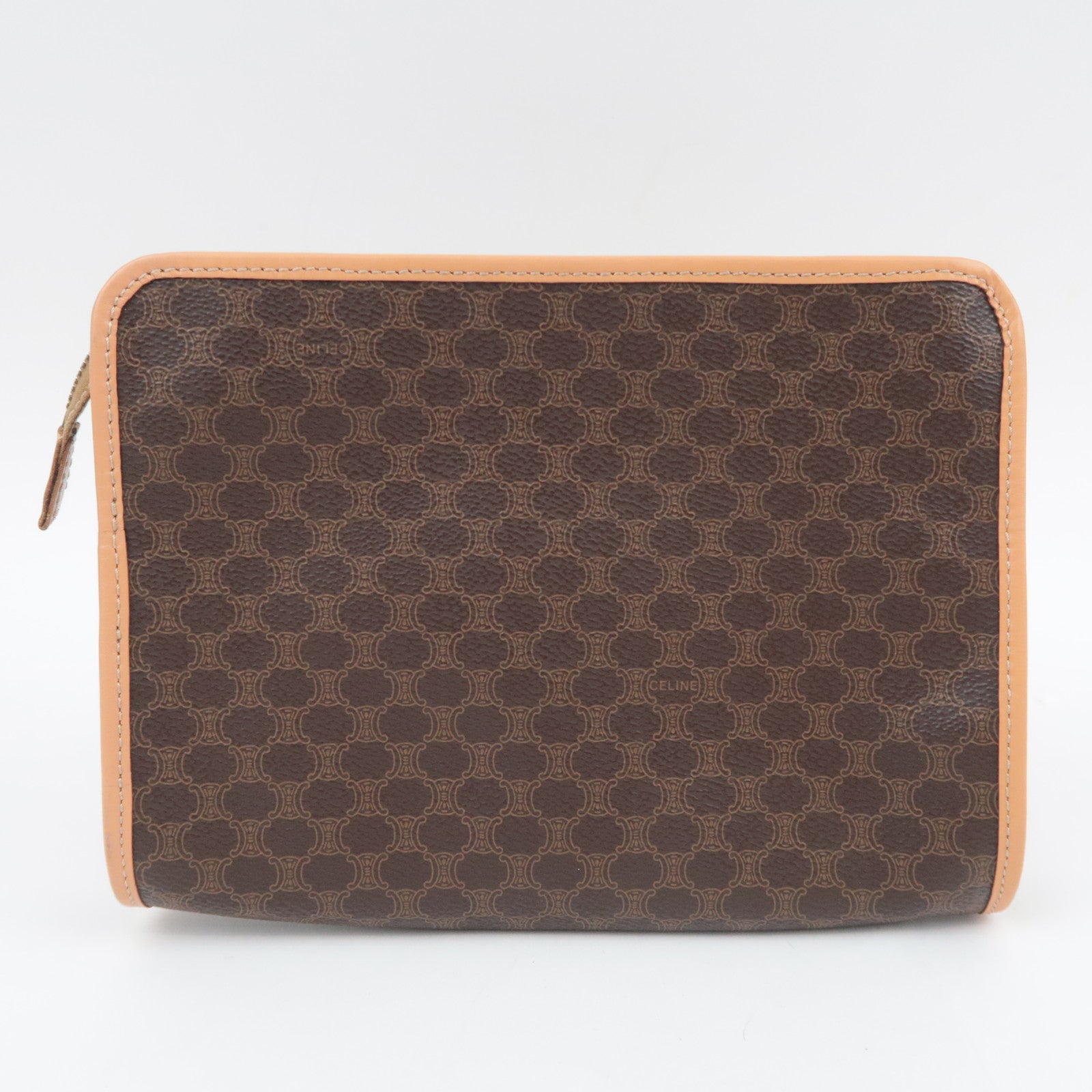 CELINE Macadam PVC Leather Clutch Bag Brown