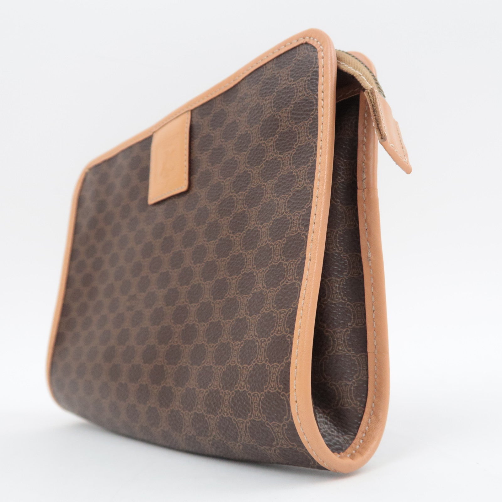 CELINE Macadam PVC Leather Clutch Bag Brown