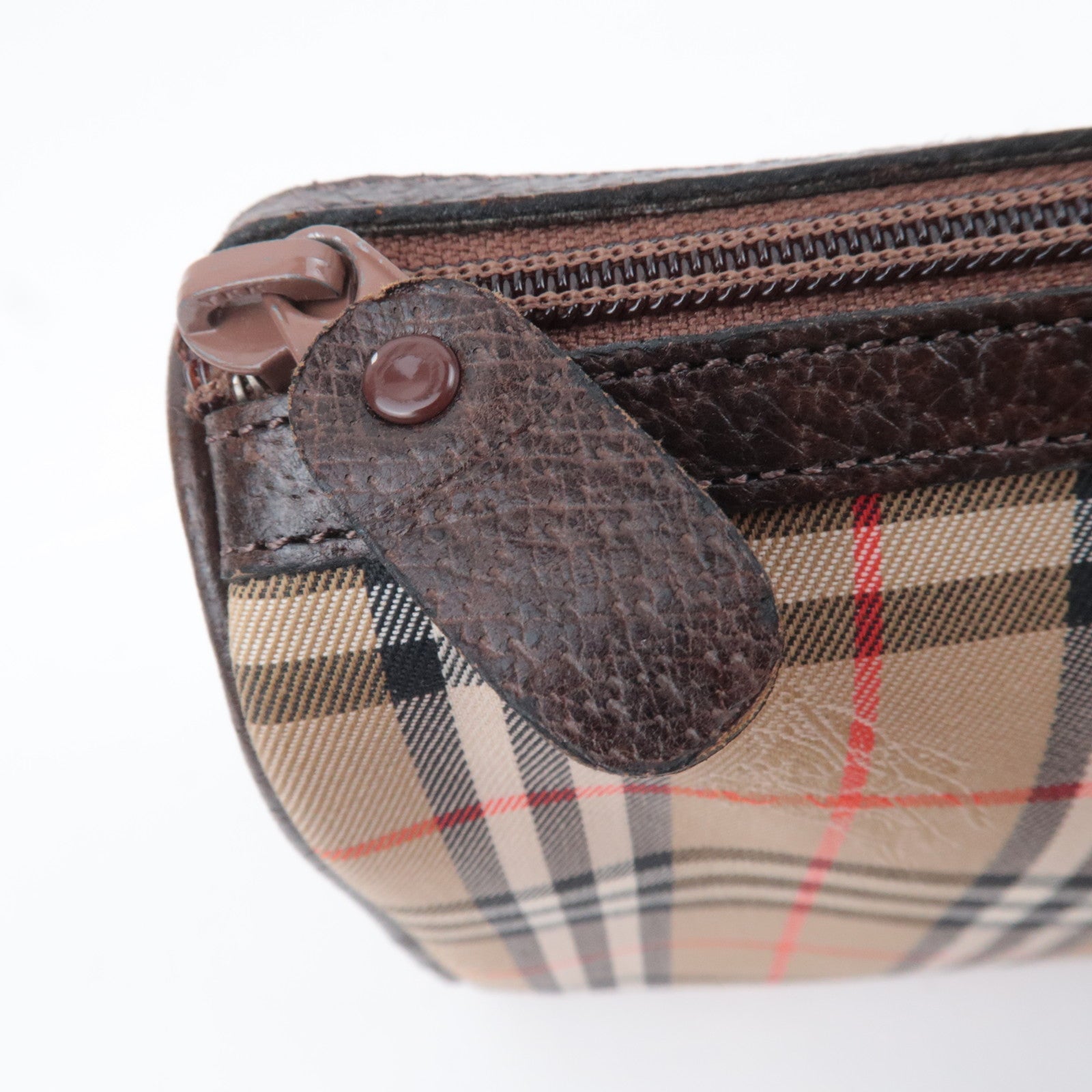 BURBERRY burberrys Nova Plaid Canvas Leather Clutch Bag Beige