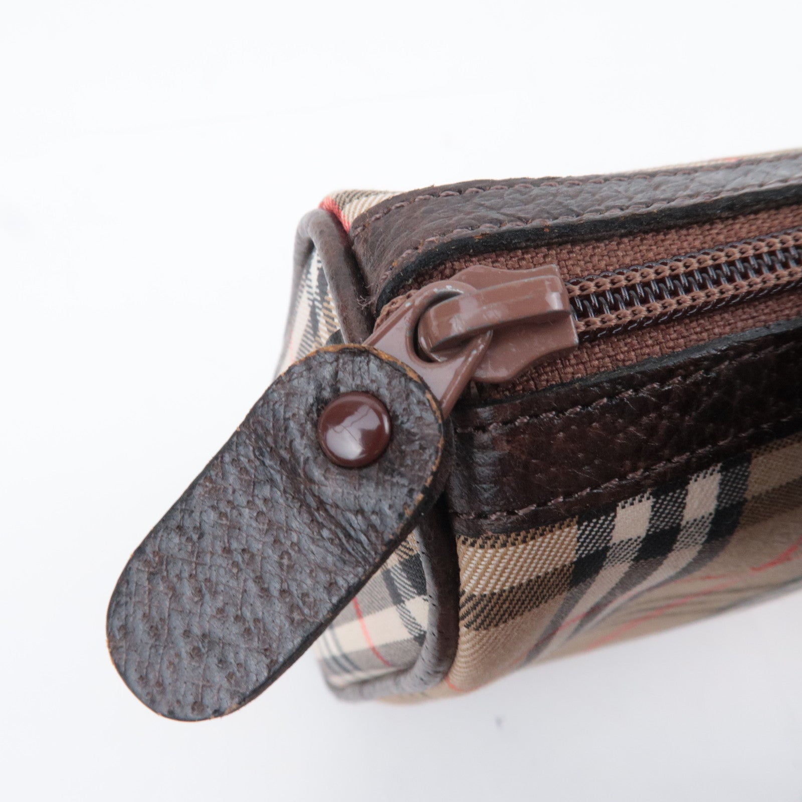 BURBERRY burberrys Nova Plaid Canvas Leather Clutch Bag Beige