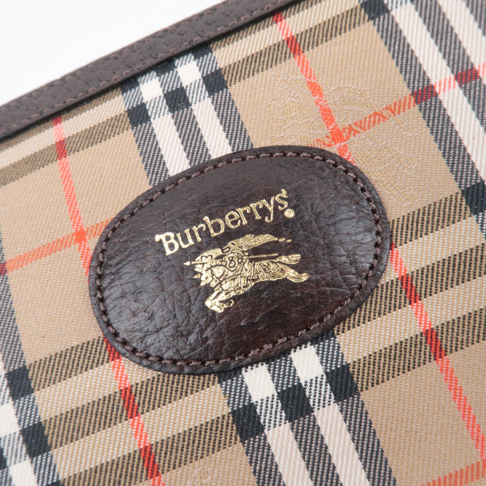 BURBERRY burberrys Nova Plaid Canvas Leather Clutch Bag Beige