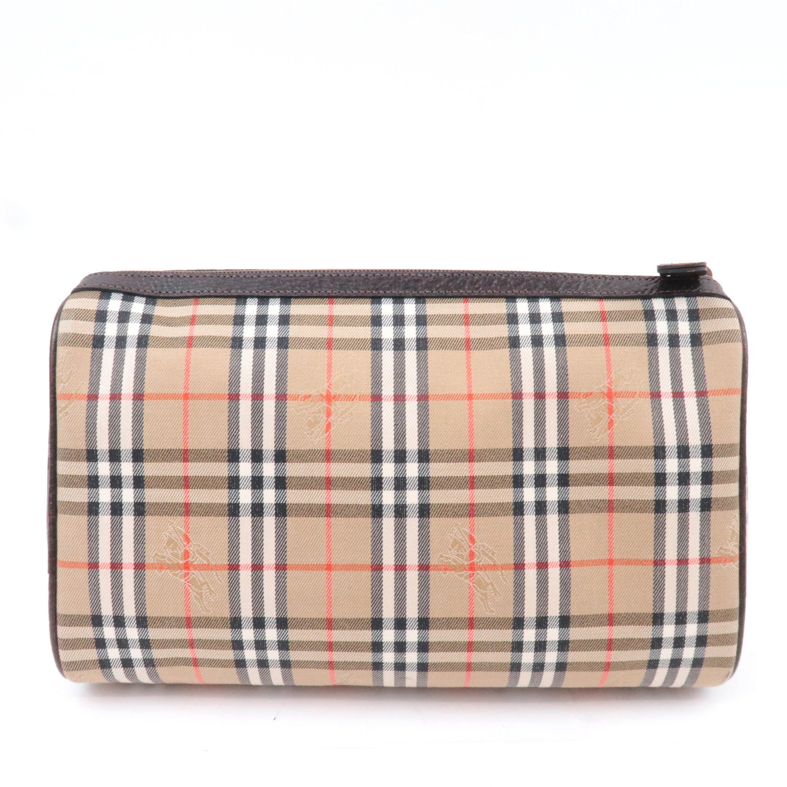 BURBERRY burberrys Nova Plaid Canvas Leather Clutch Bag Beige