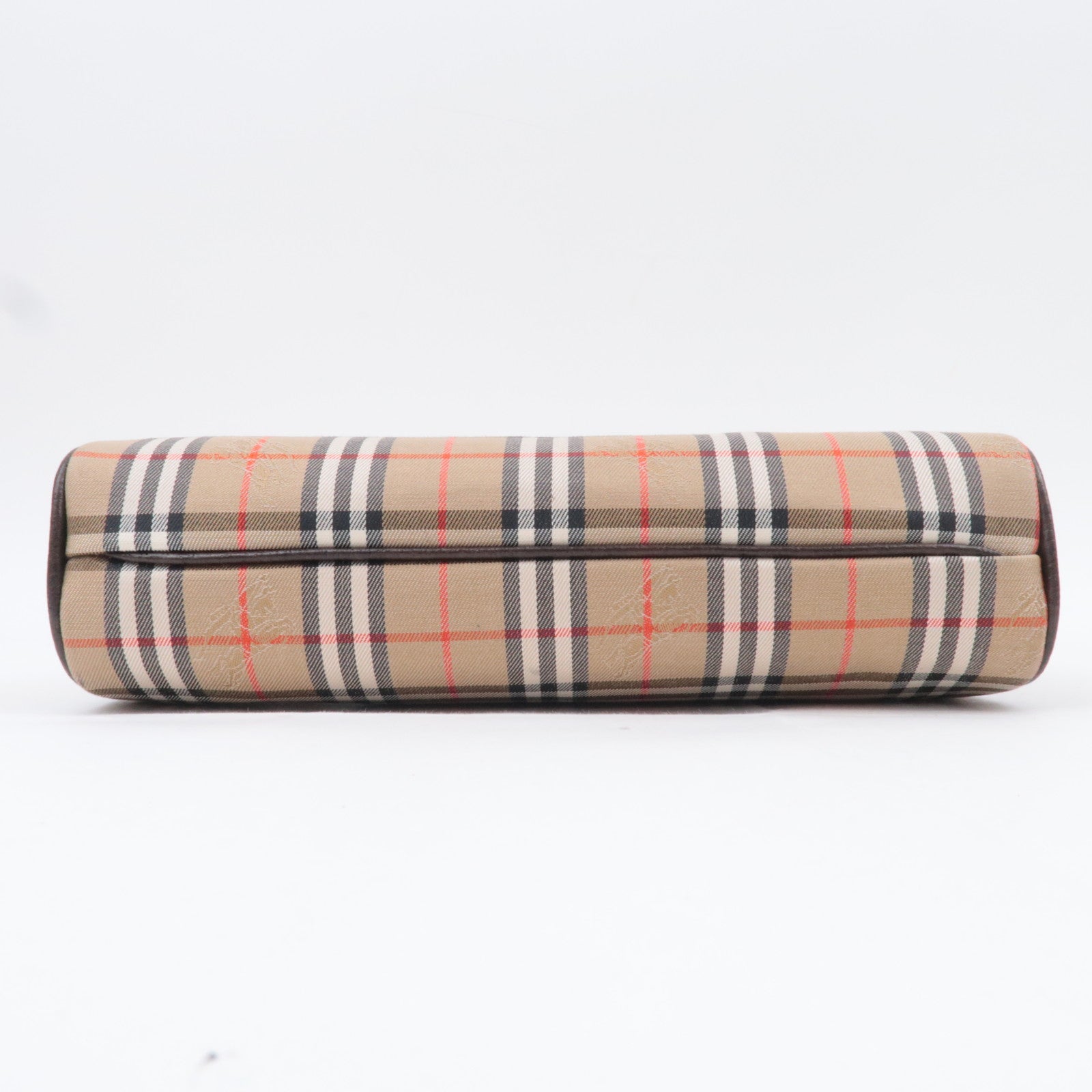 BURBERRY burberrys Nova Plaid Canvas Leather Clutch Bag Beige