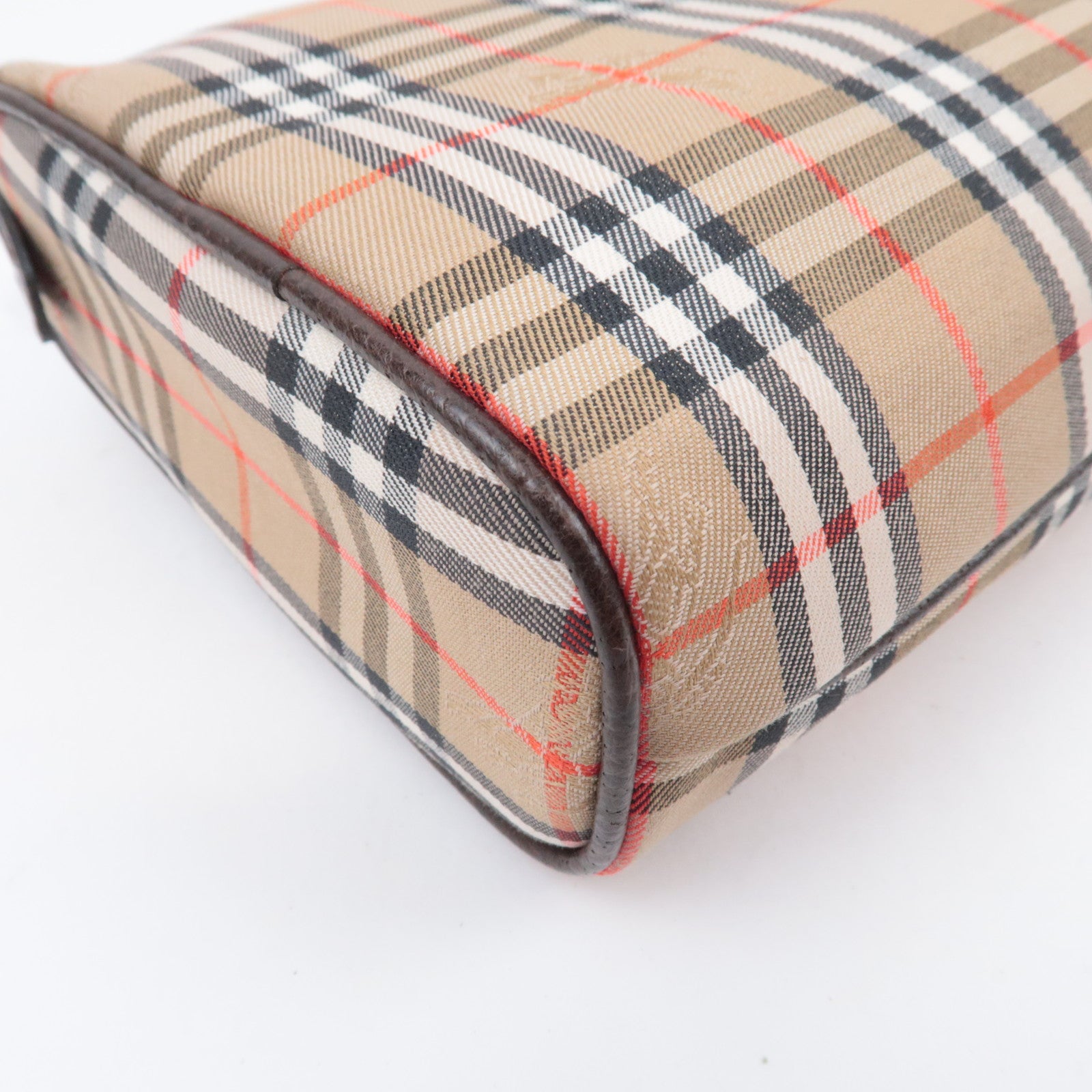 BURBERRY burberrys Nova Plaid Canvas Leather Clutch Bag Beige