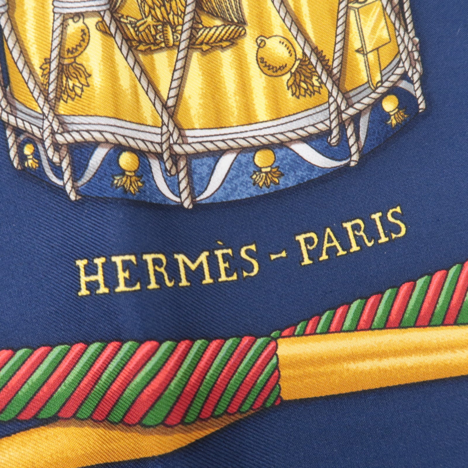 HERMES Carre 90 Scarf LES TAMBOURS 100% Silk Navy Khaki
