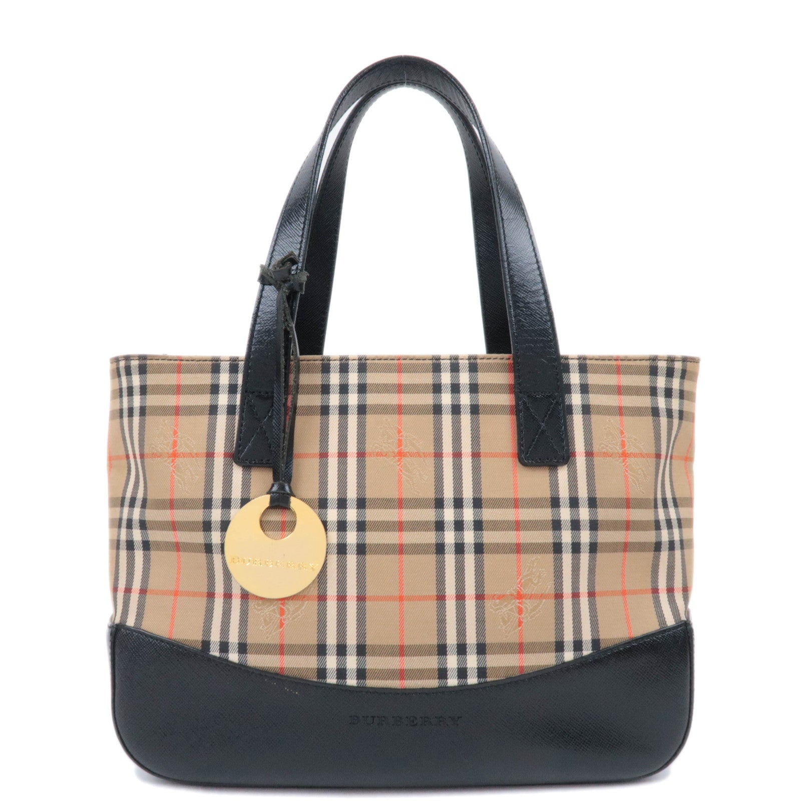 BURBERRY Nova Plaid Canvas Leather Handbag Beige Black90012