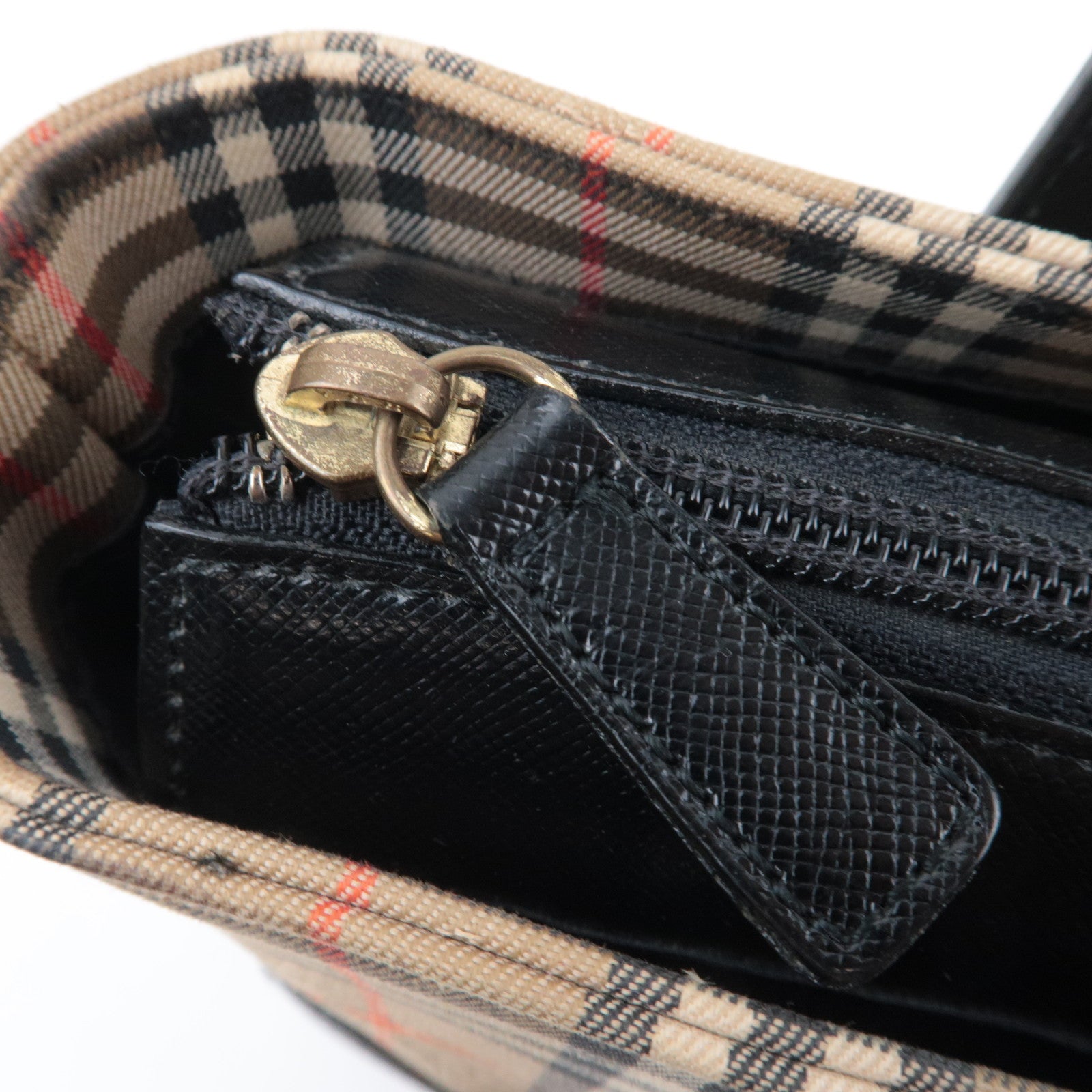 BURBERRY Nova Plaid Canvas Leather Handbag Beige Black