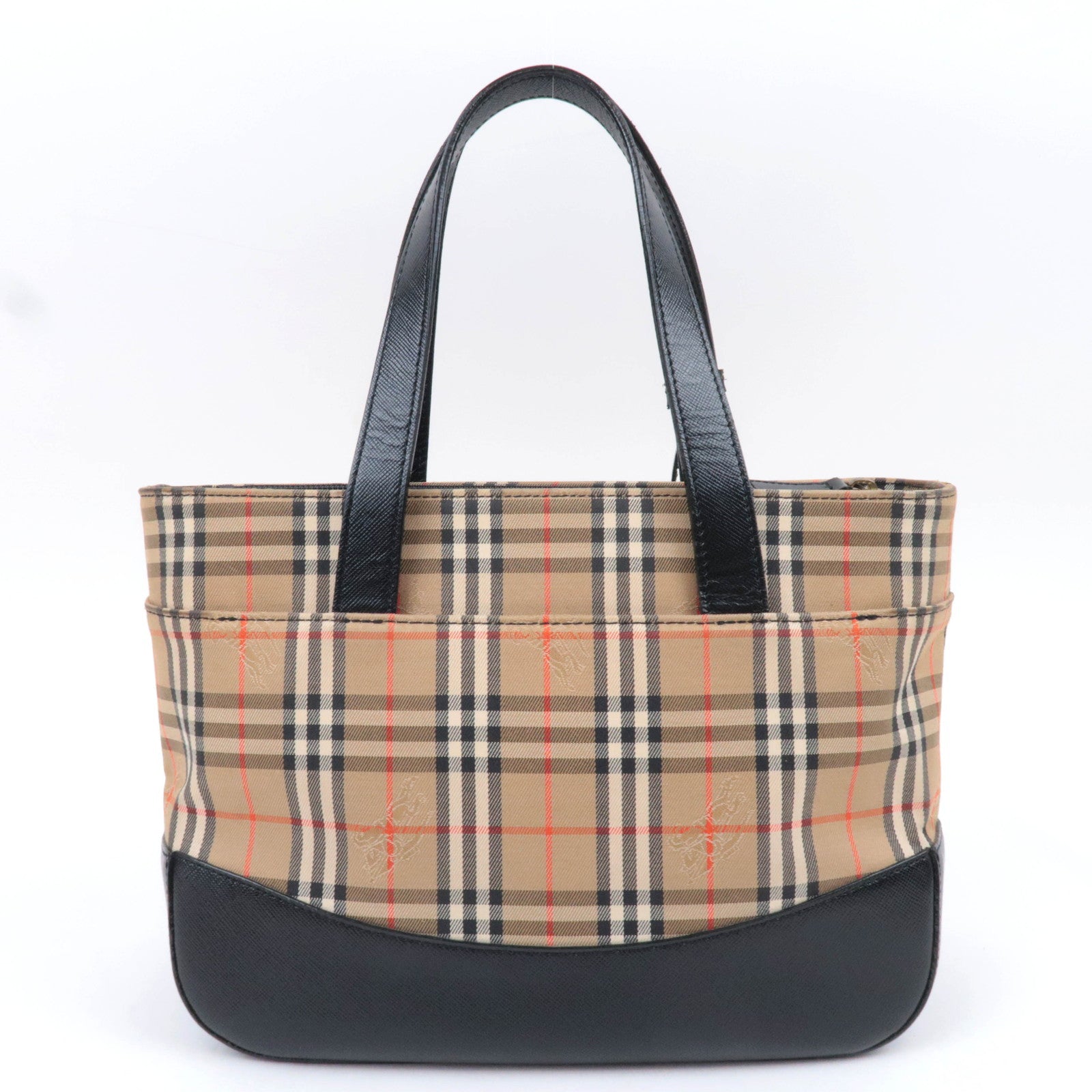 BURBERRY Nova Plaid Canvas Leather Handbag Beige Black