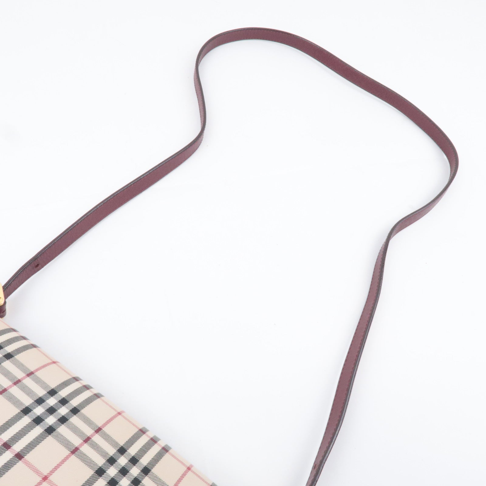 BURBERRY Nova Plaid Canvas Leather Shoulder Bag Beige Bordeaux