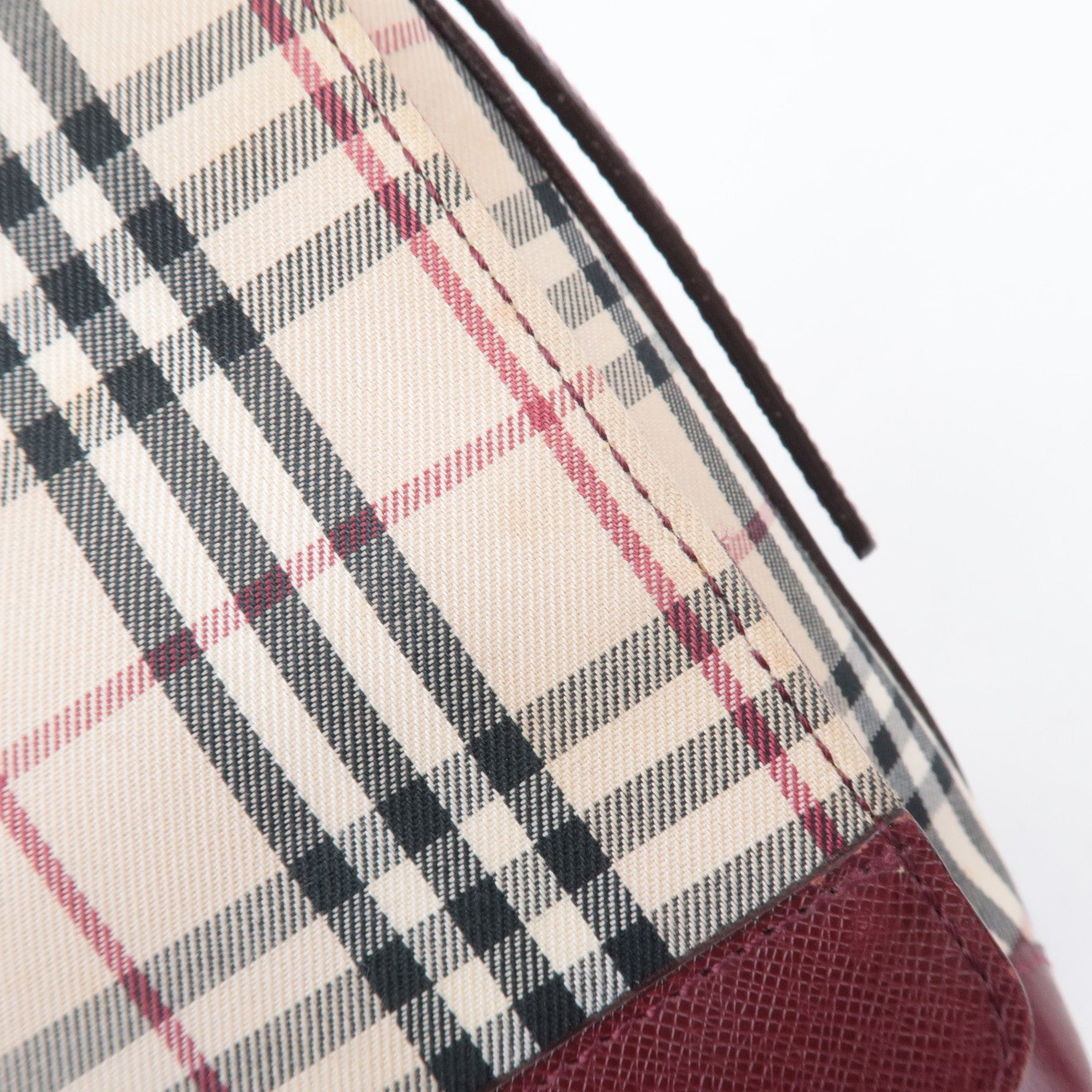 BURBERRY Nova Plaid Canvas Leather Shoulder Bag Beige Bordeaux