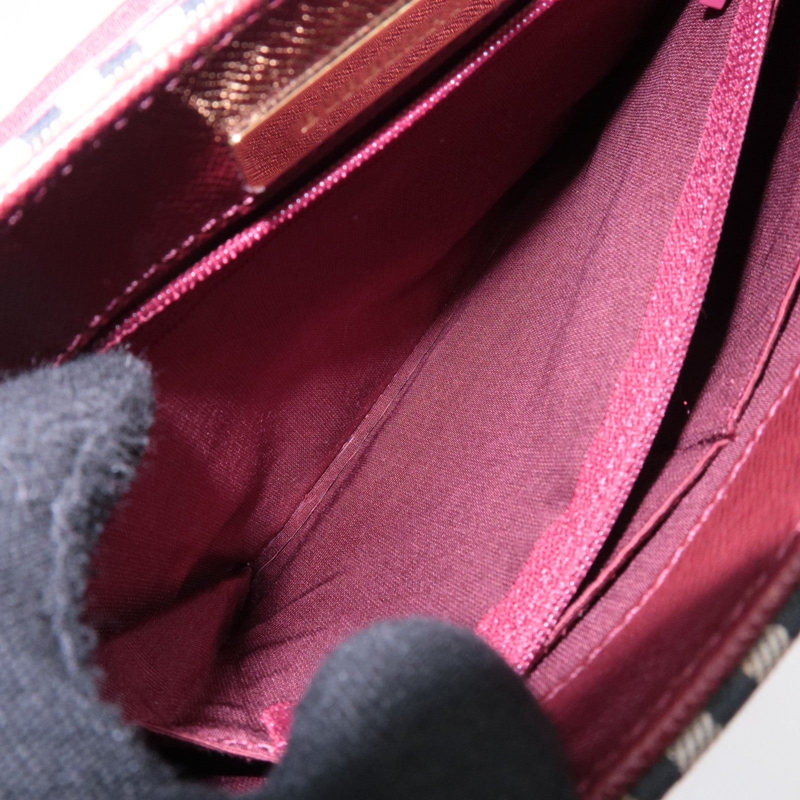 BURBERRY Nova Plaid Canvas Leather Shoulder Bag Beige Bordeaux