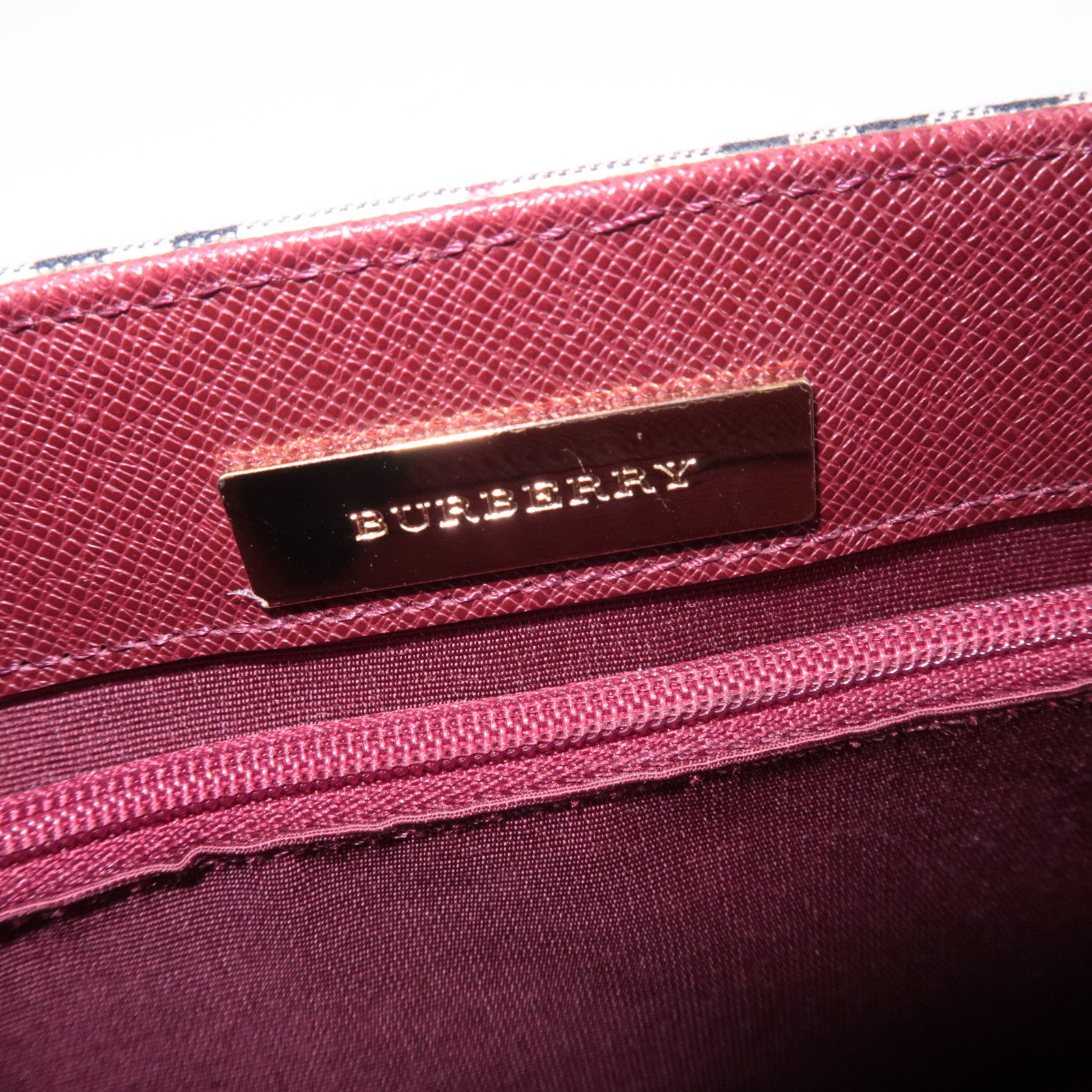 BURBERRY Nova Plaid Canvas Leather Shoulder Bag Beige Bordeaux