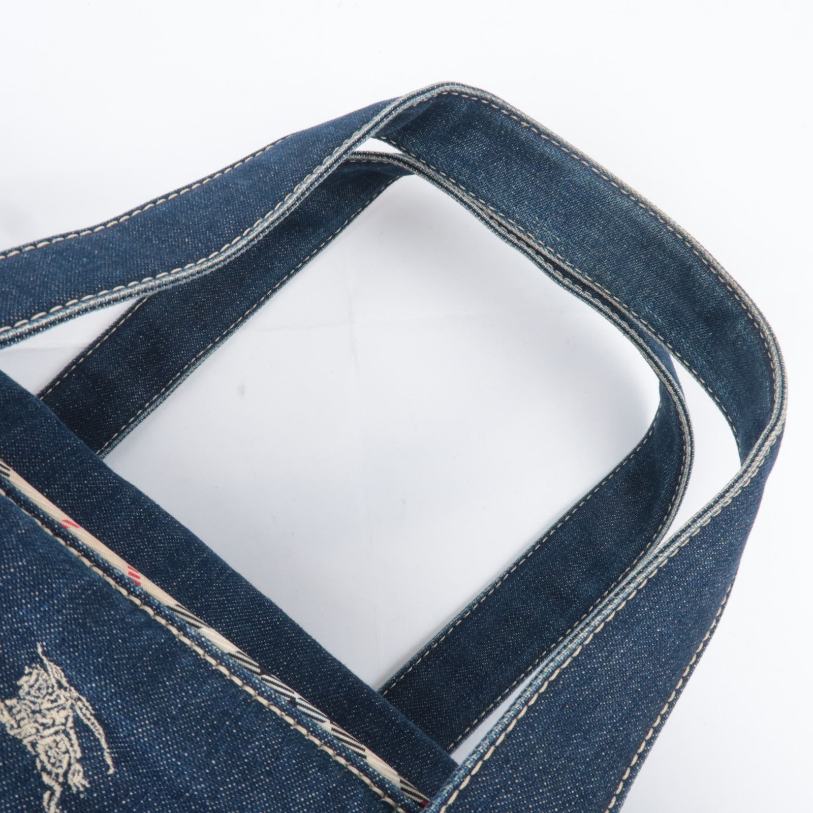BURBERRY Blue Label Nova Plaid Denim Shoulder Bag Blue Beige