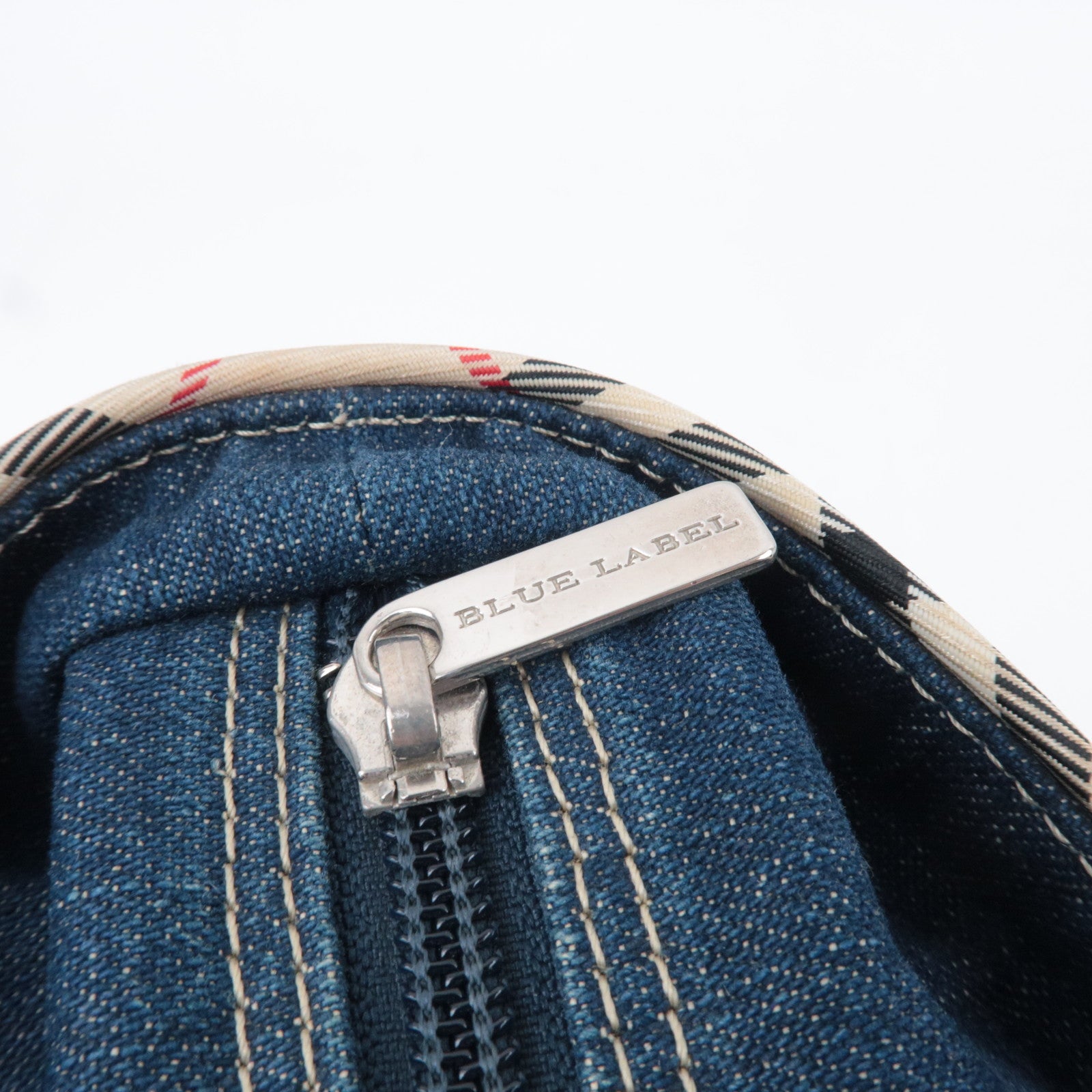 BURBERRY Blue Label Nova Plaid Denim Shoulder Bag Blue Beige