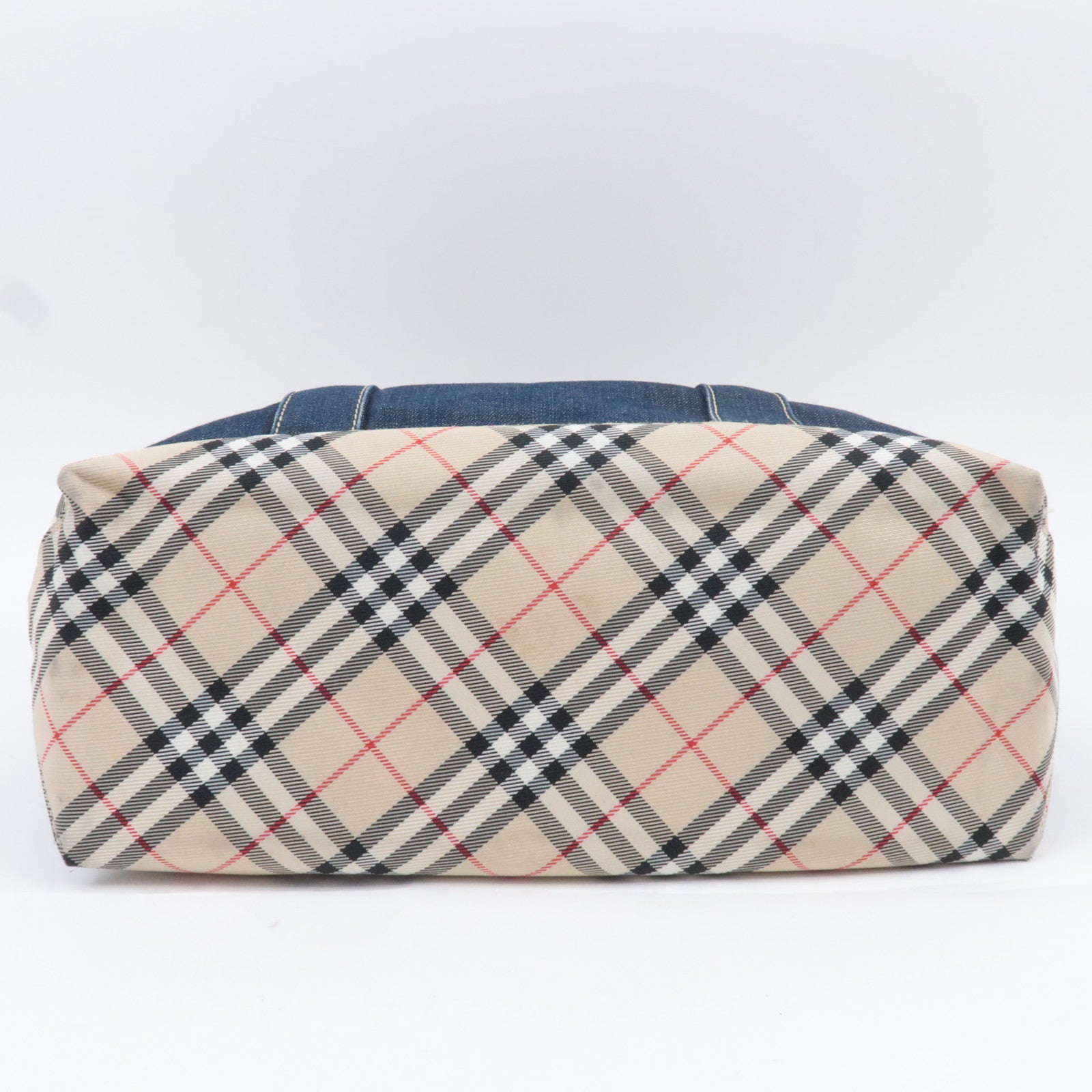 BURBERRY Blue Label Nova Plaid Denim Shoulder Bag Blue Beige