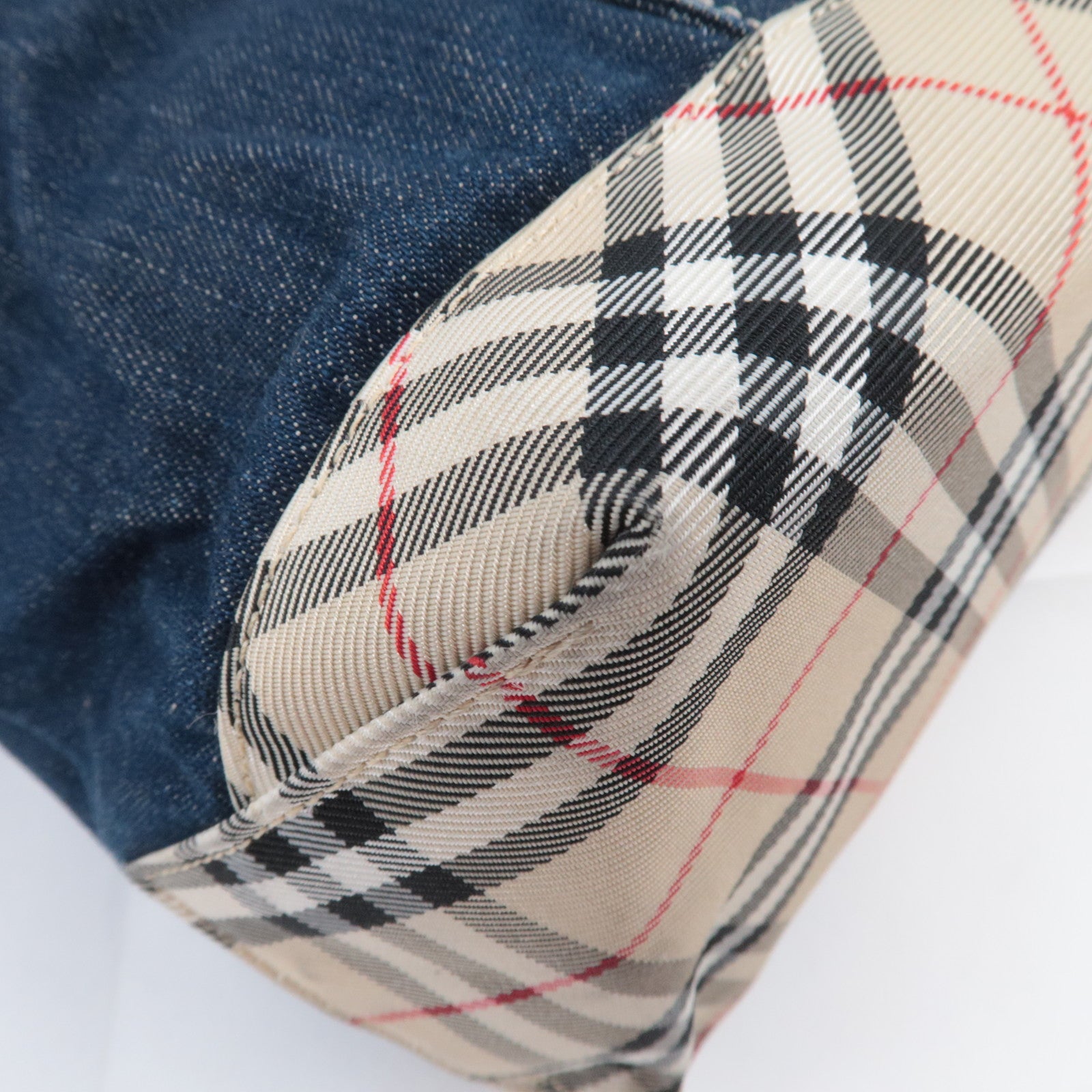 BURBERRY Blue Label Nova Plaid Denim Shoulder Bag Blue Beige