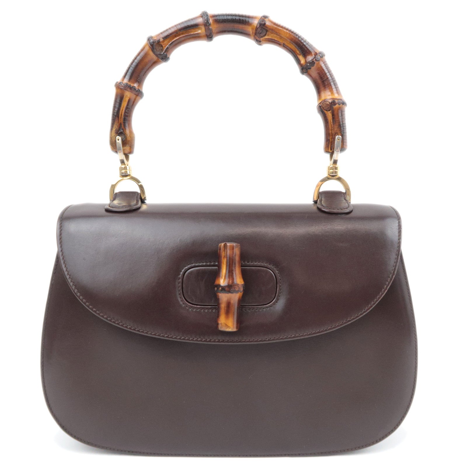 GUCCI Old Gucci Bamboo Leather Handbag Brown90019