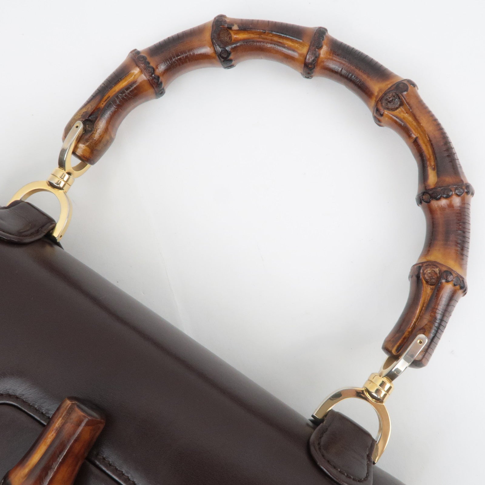 GUCCI Old Gucci Bamboo Leather Handbag Brown