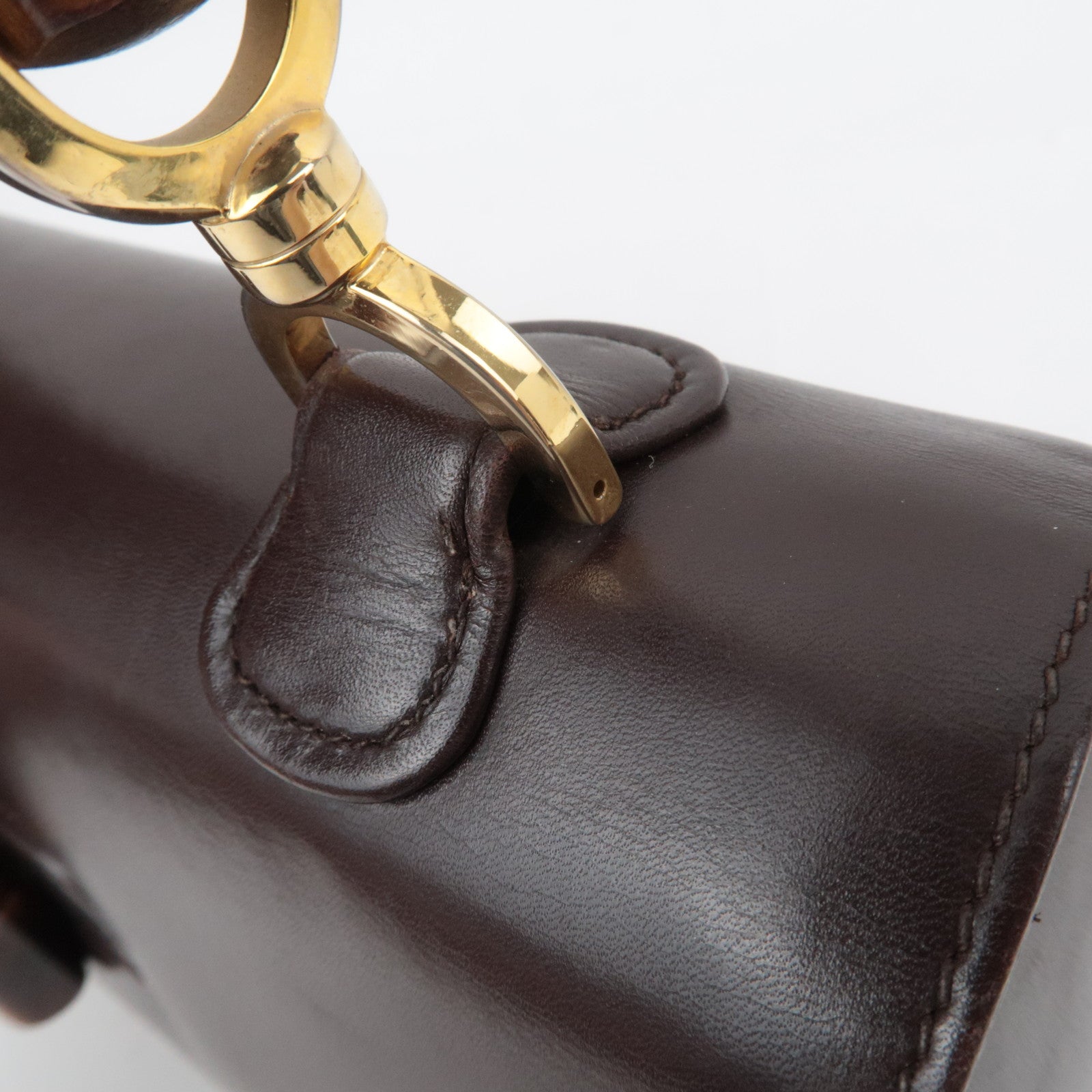 GUCCI Old Gucci Bamboo Leather Handbag Brown