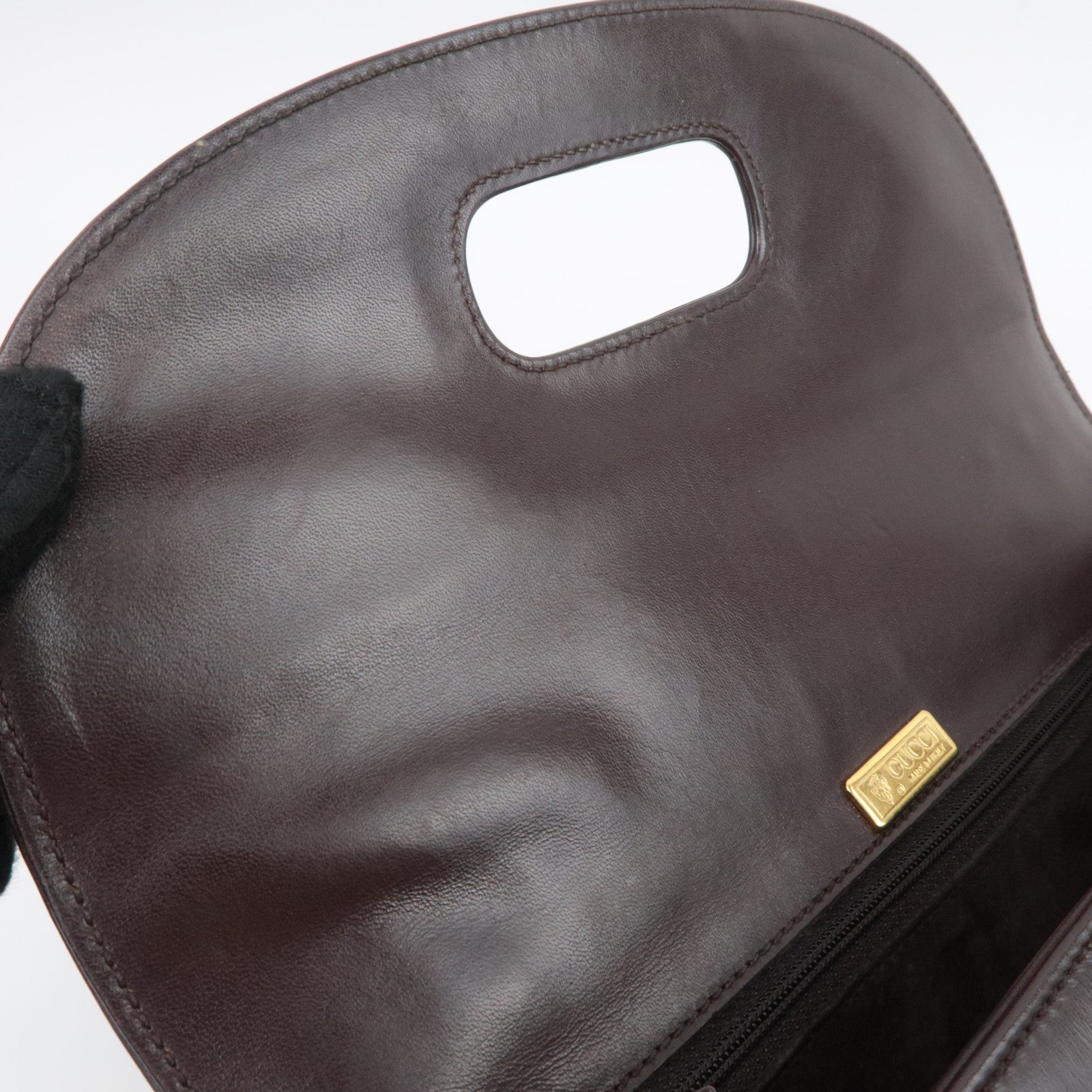 GUCCI Old Gucci Bamboo Leather Handbag Brown