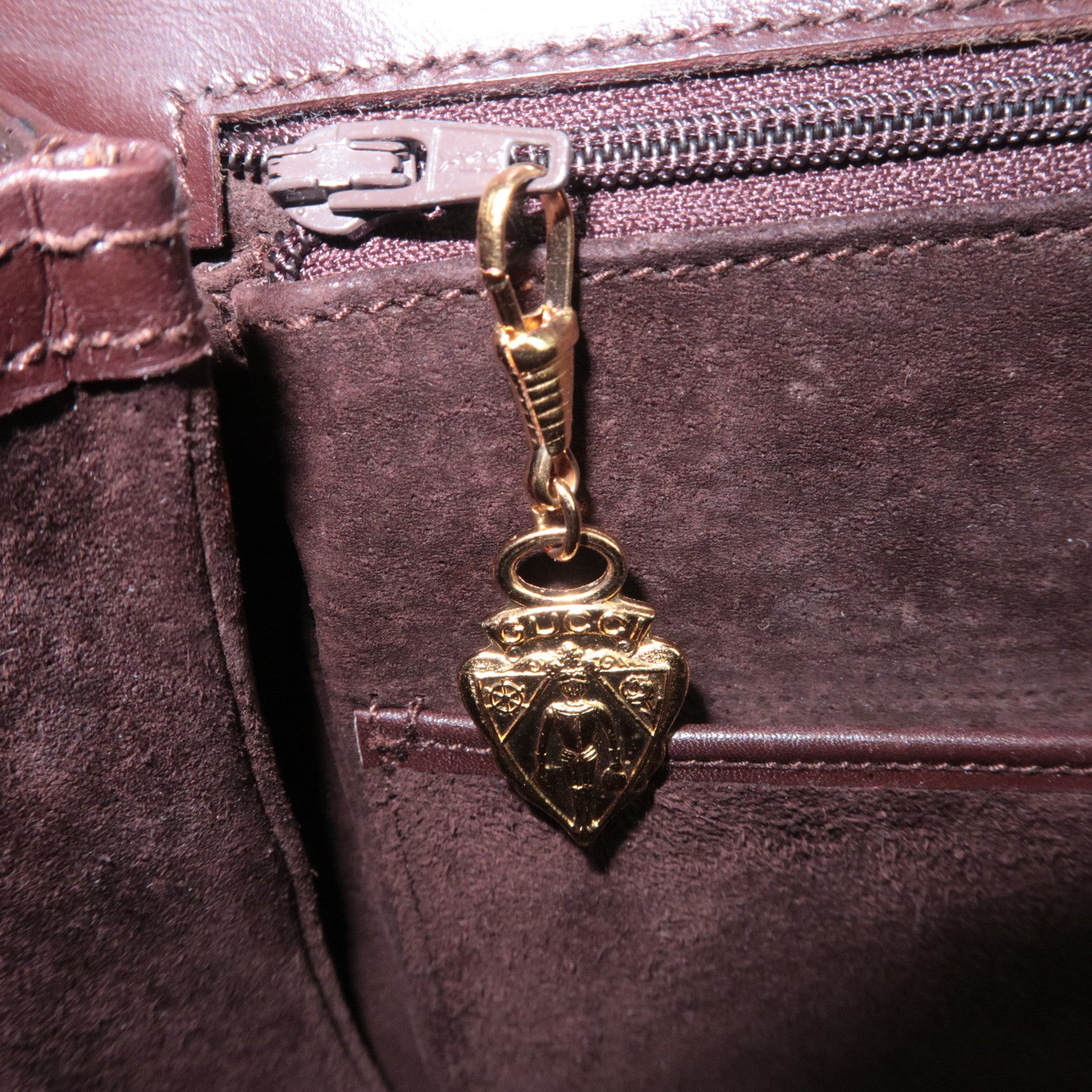 GUCCI Old Gucci Bamboo Leather Handbag Brown