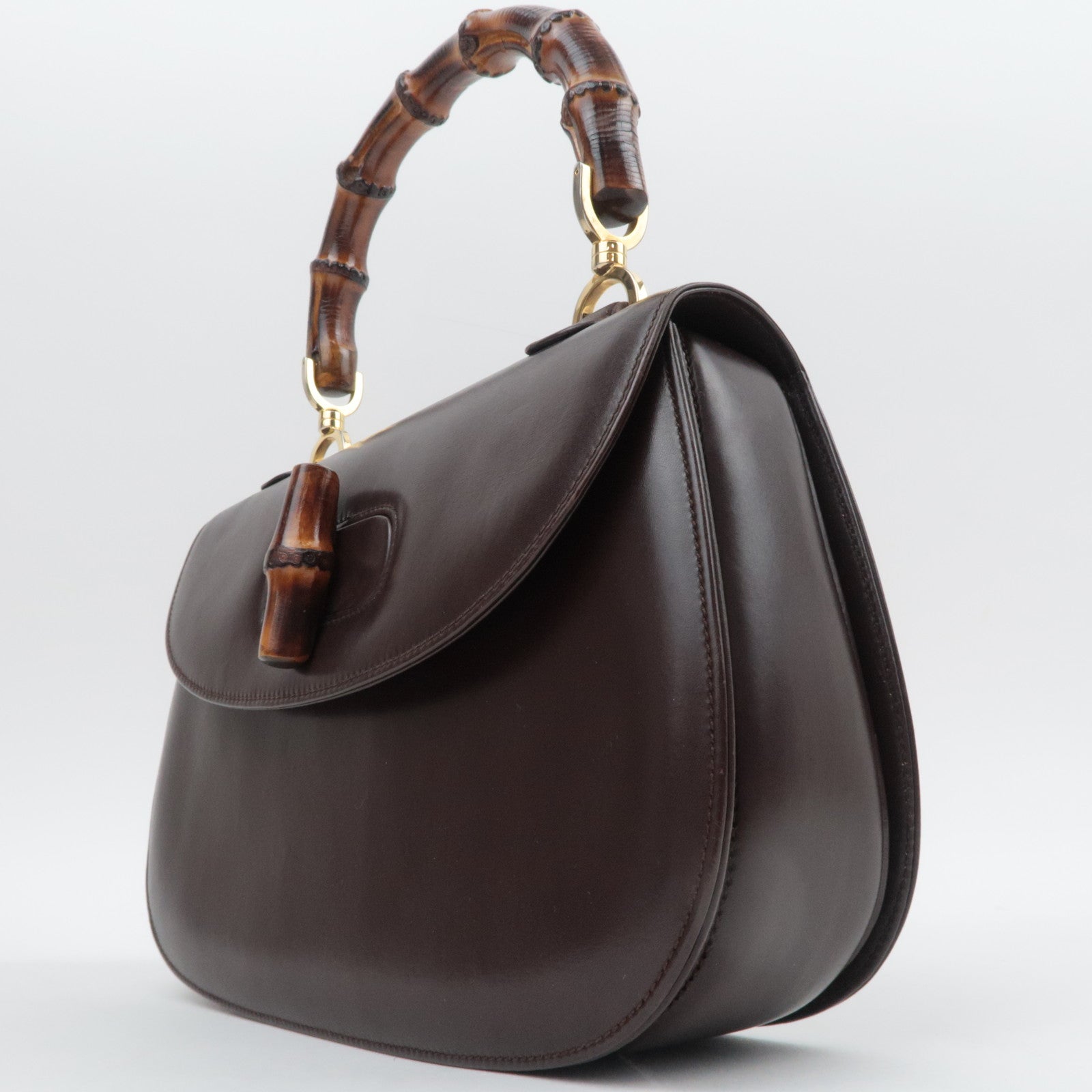 GUCCI Old Gucci Bamboo Leather Handbag Brown