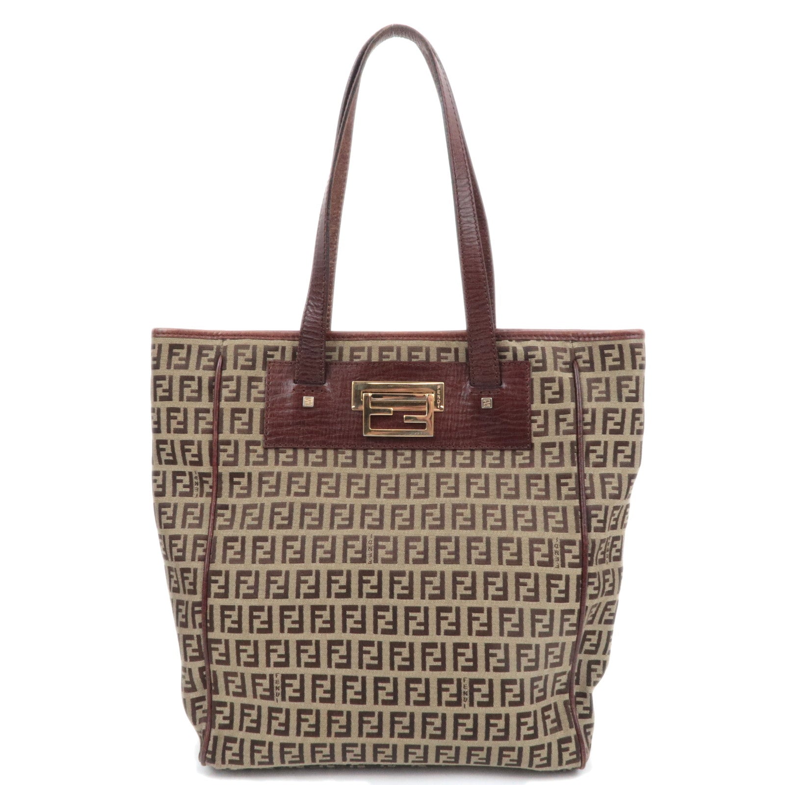 FENDI Zucchino Canvas Leather Tote Bag Brown 8BH17490024