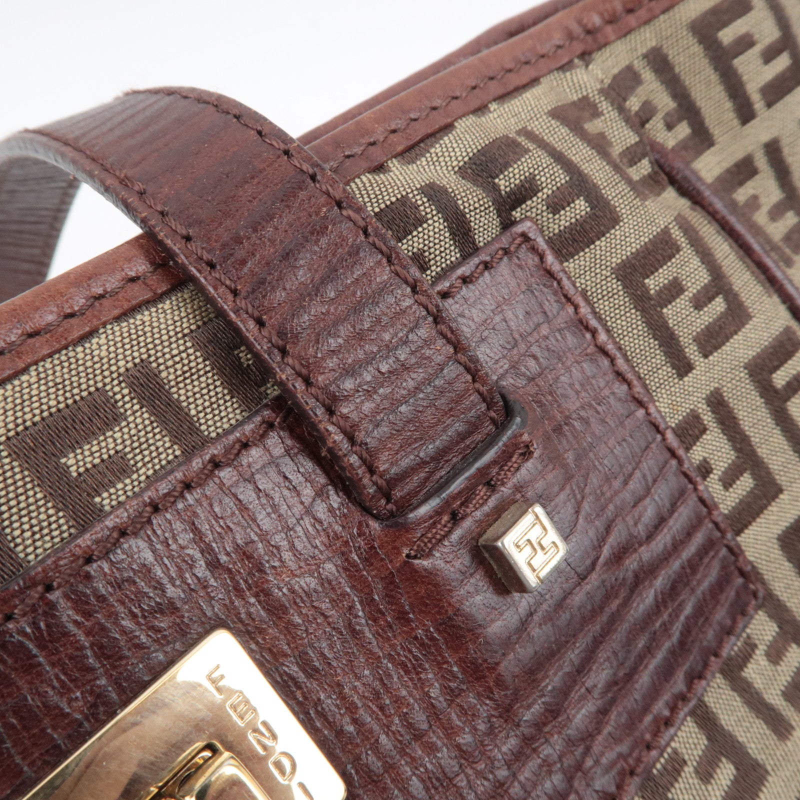 FENDI Zucchino Canvas Leather Tote Bag Brown 8BH174