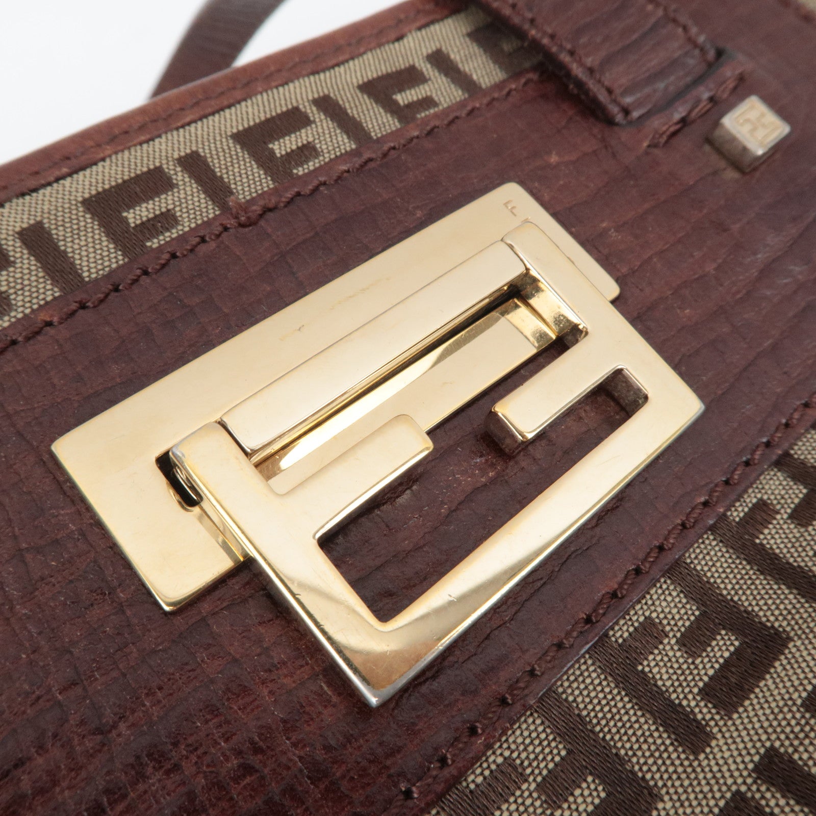 FENDI Zucchino Canvas Leather Tote Bag Brown 8BH174