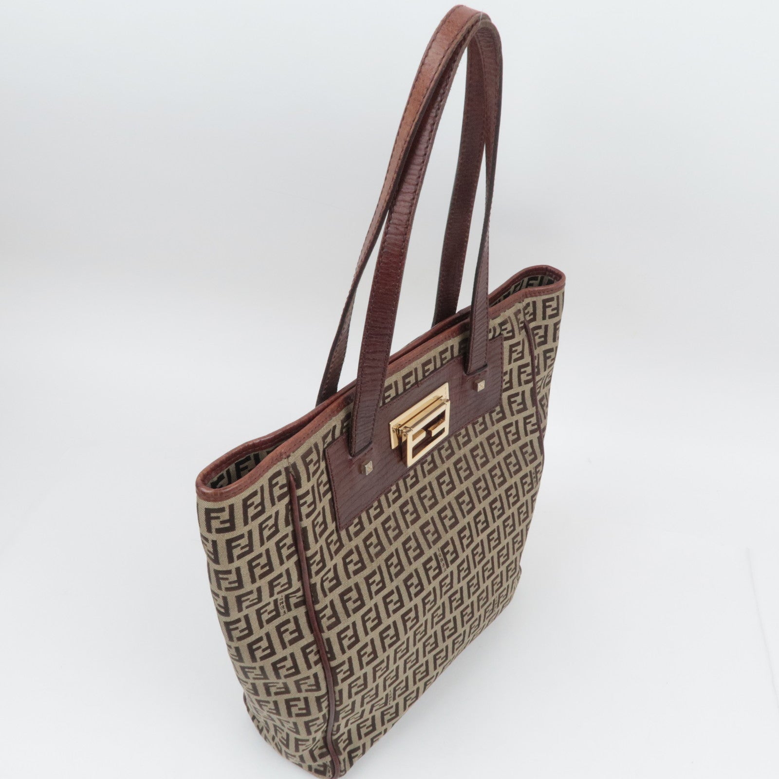 FENDI Zucchino Canvas Leather Tote Bag Brown 8BH174