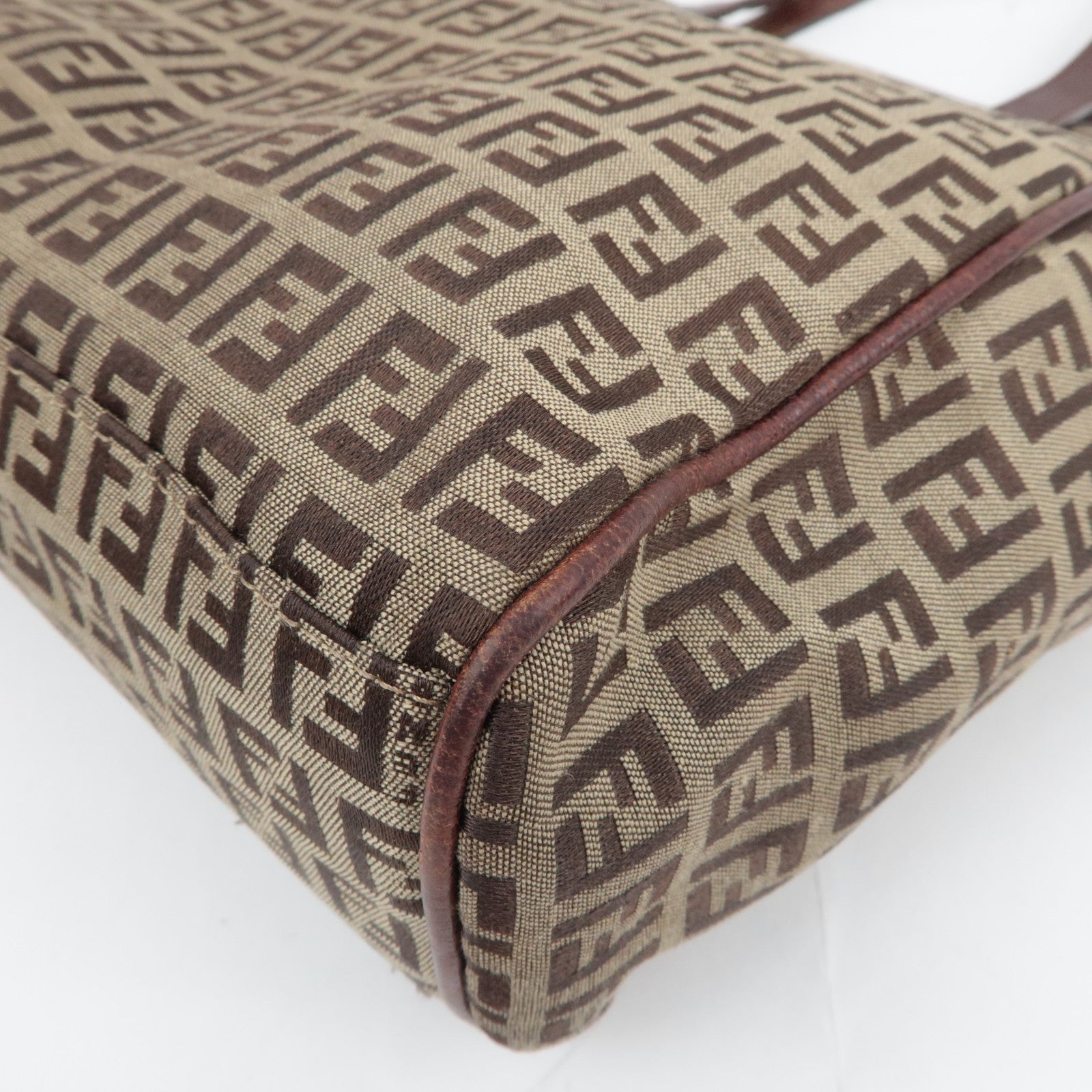 FENDI Zucchino Canvas Leather Tote Bag Brown 8BH174
