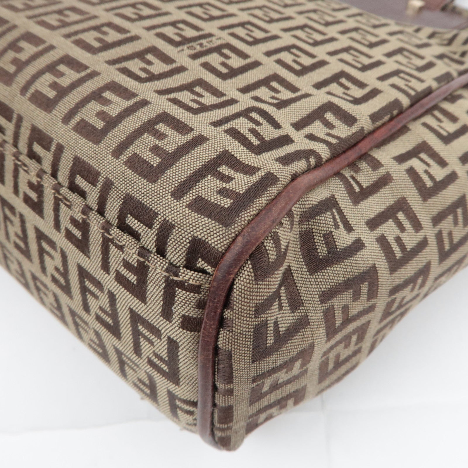 FENDI Zucchino Canvas Leather Tote Bag Brown 8BH174