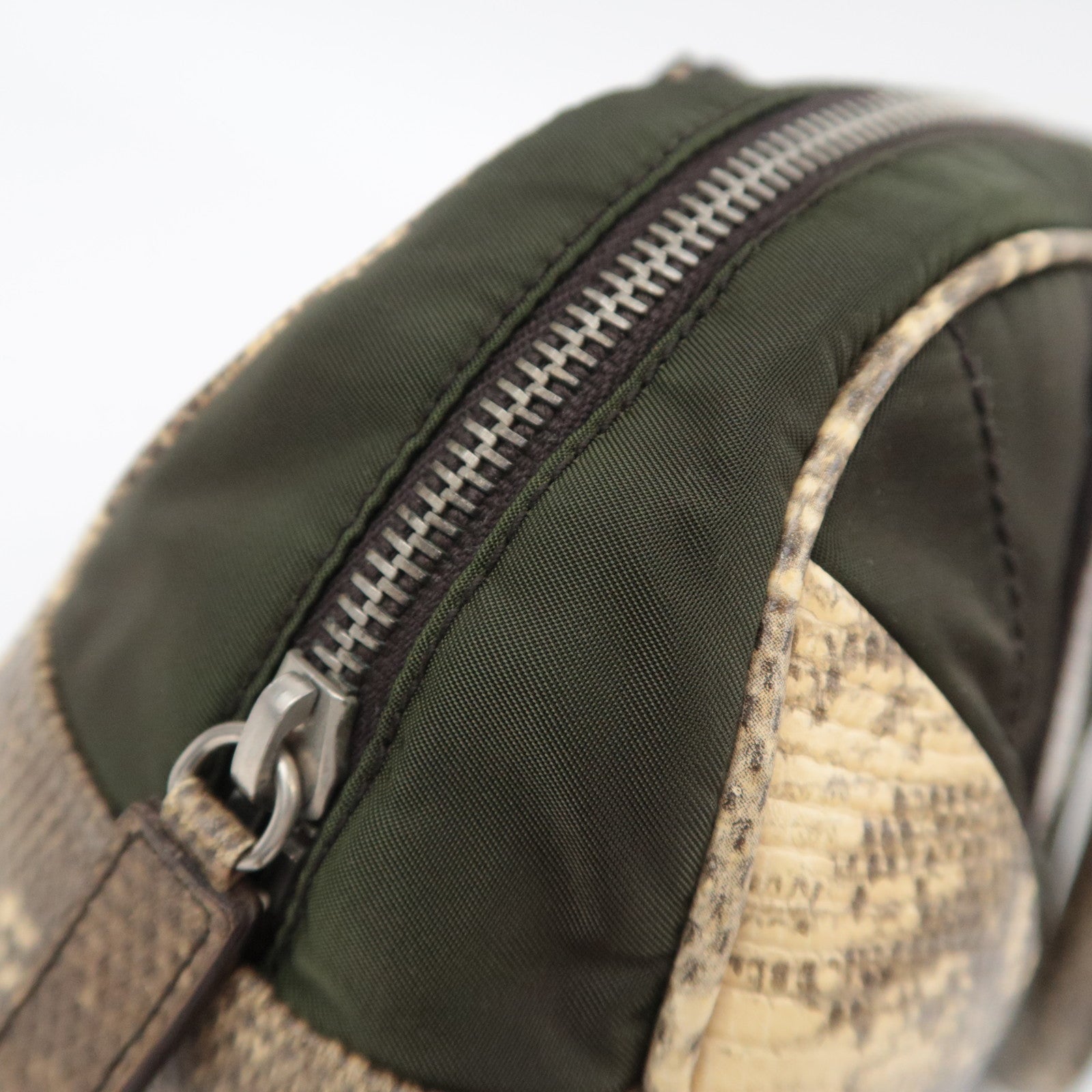 PRADA Nylon Leather Handbag Khaki B10747