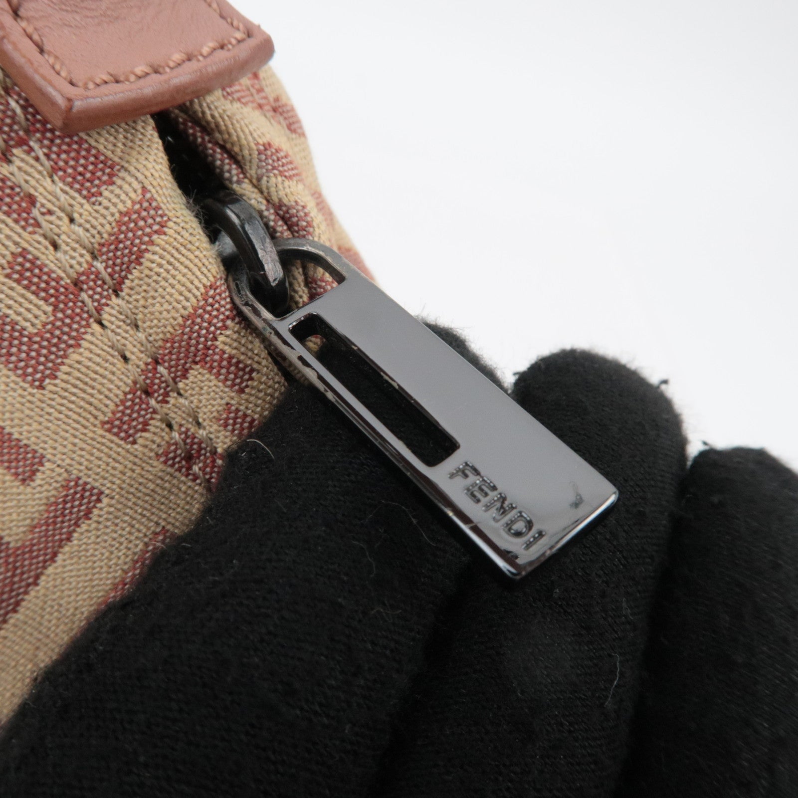 FENDI Zucchino Canvas Shoulder Bag Pink Beige 8BR325