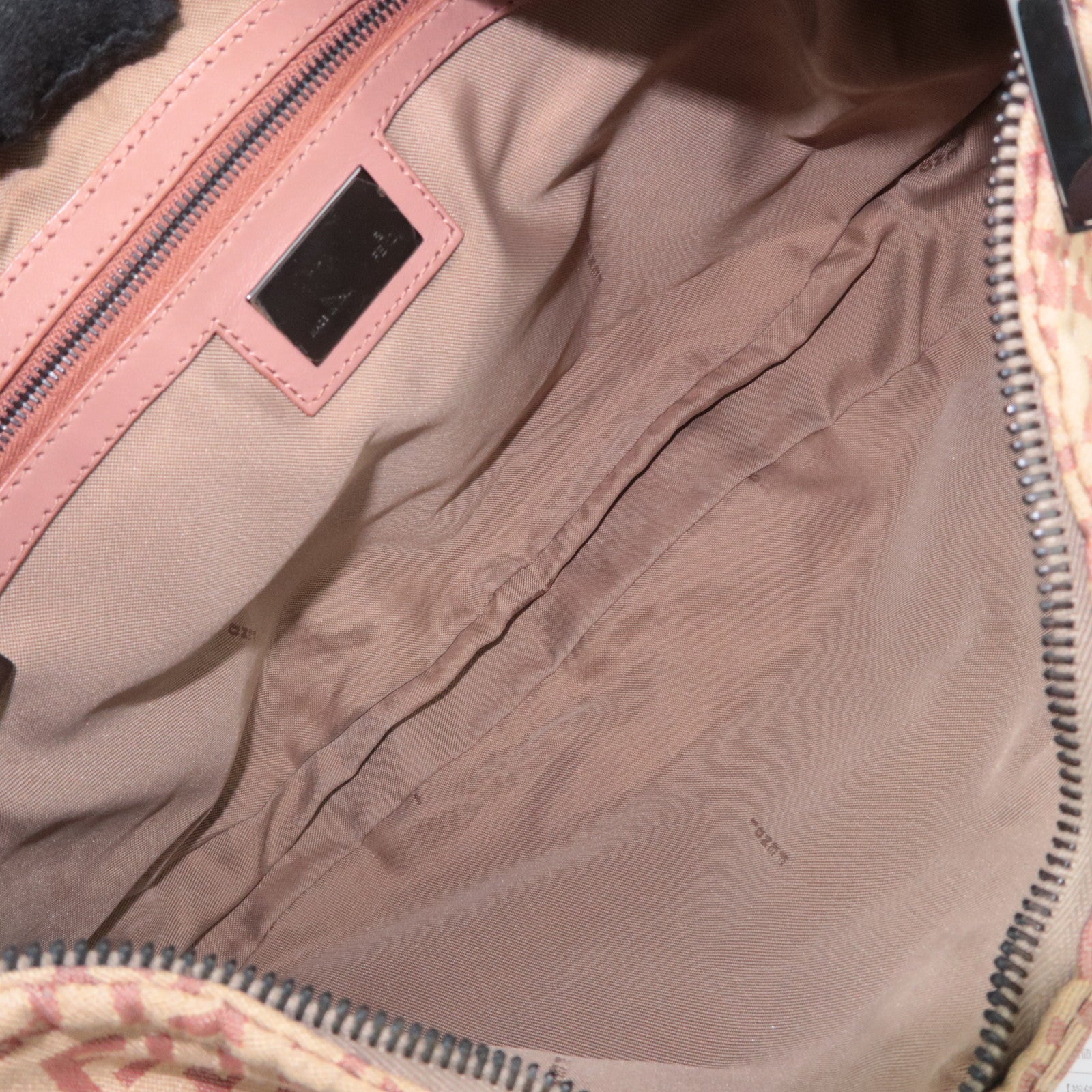 FENDI Zucchino Canvas Shoulder Bag Pink Beige 8BR325