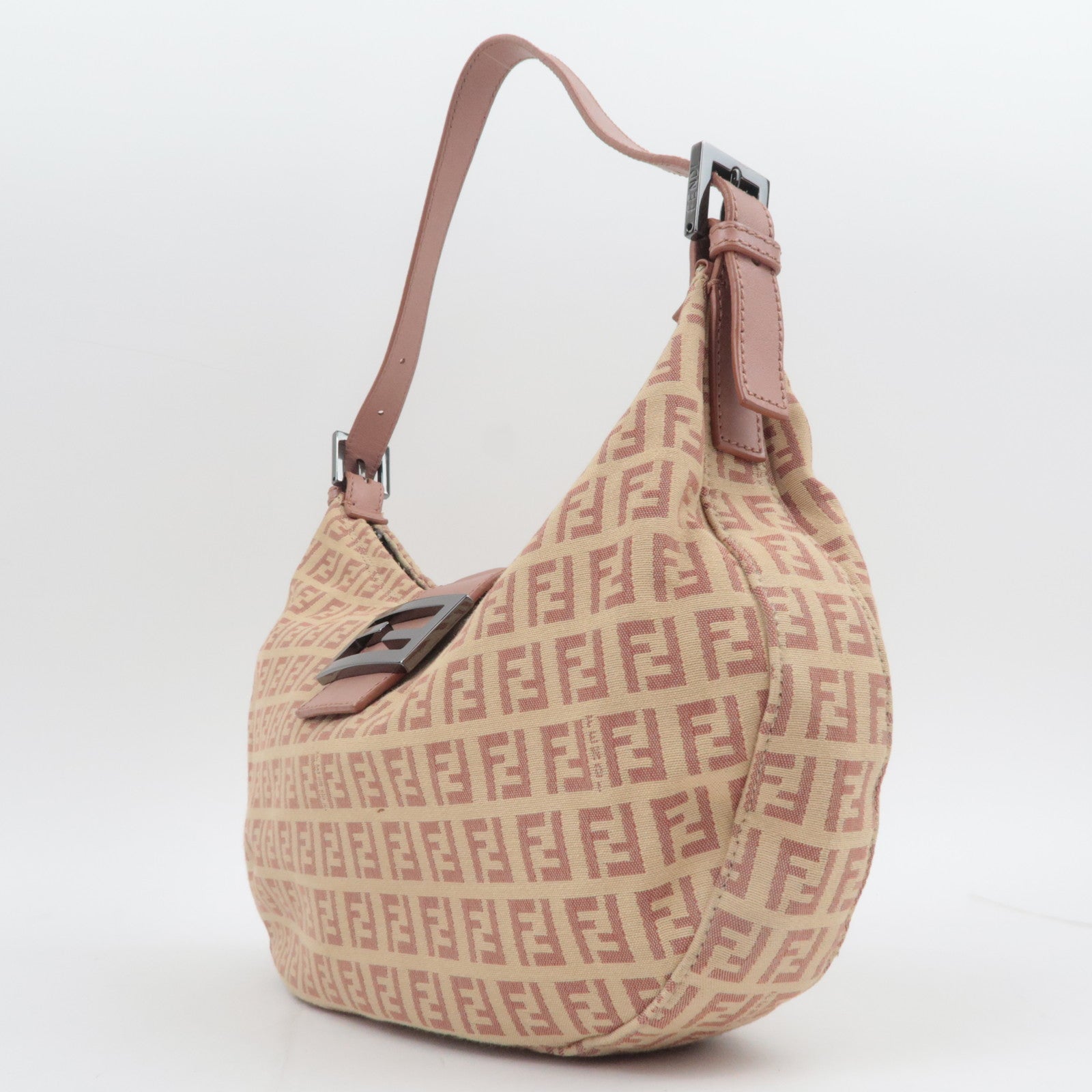 FENDI Zucchino Canvas Shoulder Bag Pink Beige 8BR325