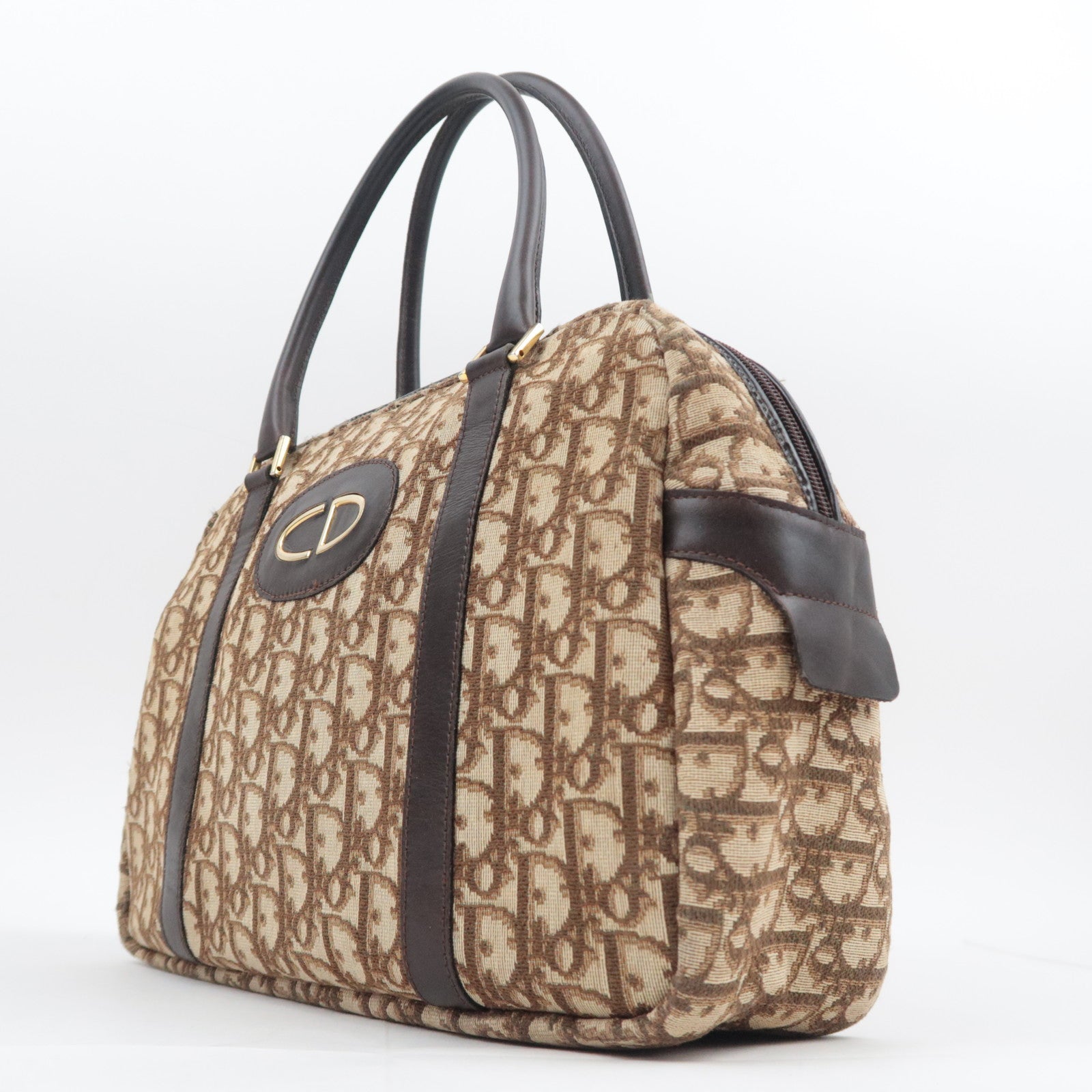 Christian Dior Trotter Canvas Leather Handbag Beige