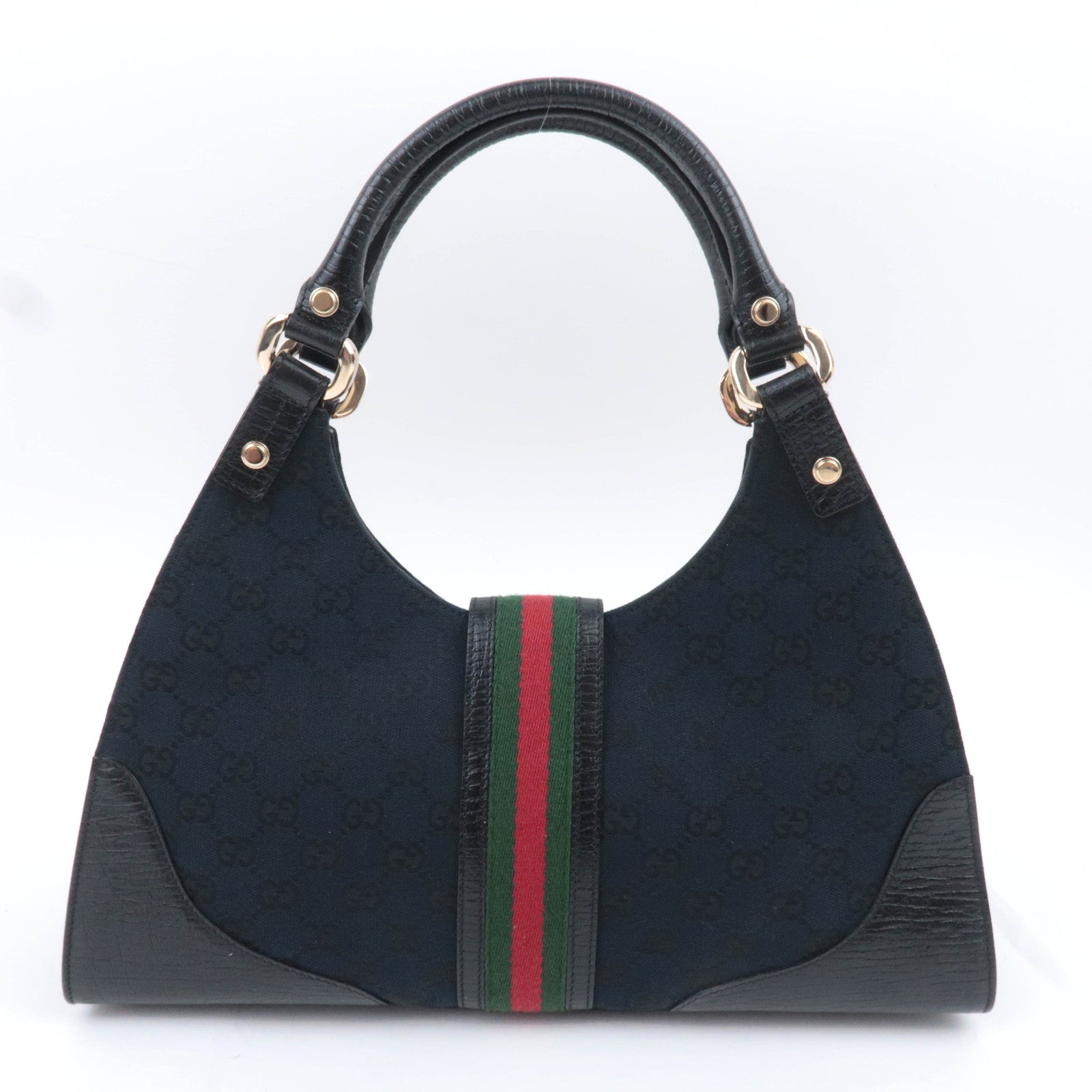 GUCCI Sherry GG Canvas Hobo Shoulder Bag Black 130995